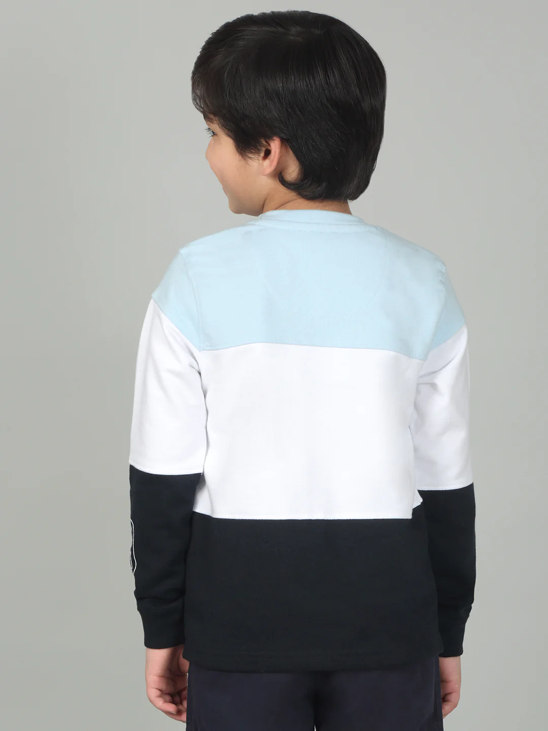 Boys Sky Blue Color Block Full Sleeves Casual T-Shirt - Image 5