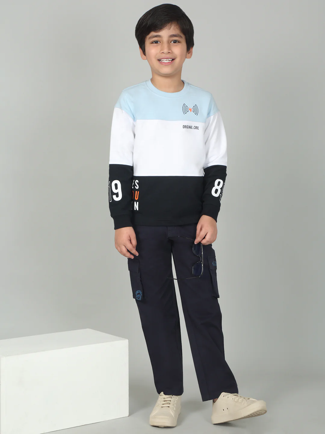 Boys Sky Blue Color Block Full Sleeves Casual T-Shirt - Image 6