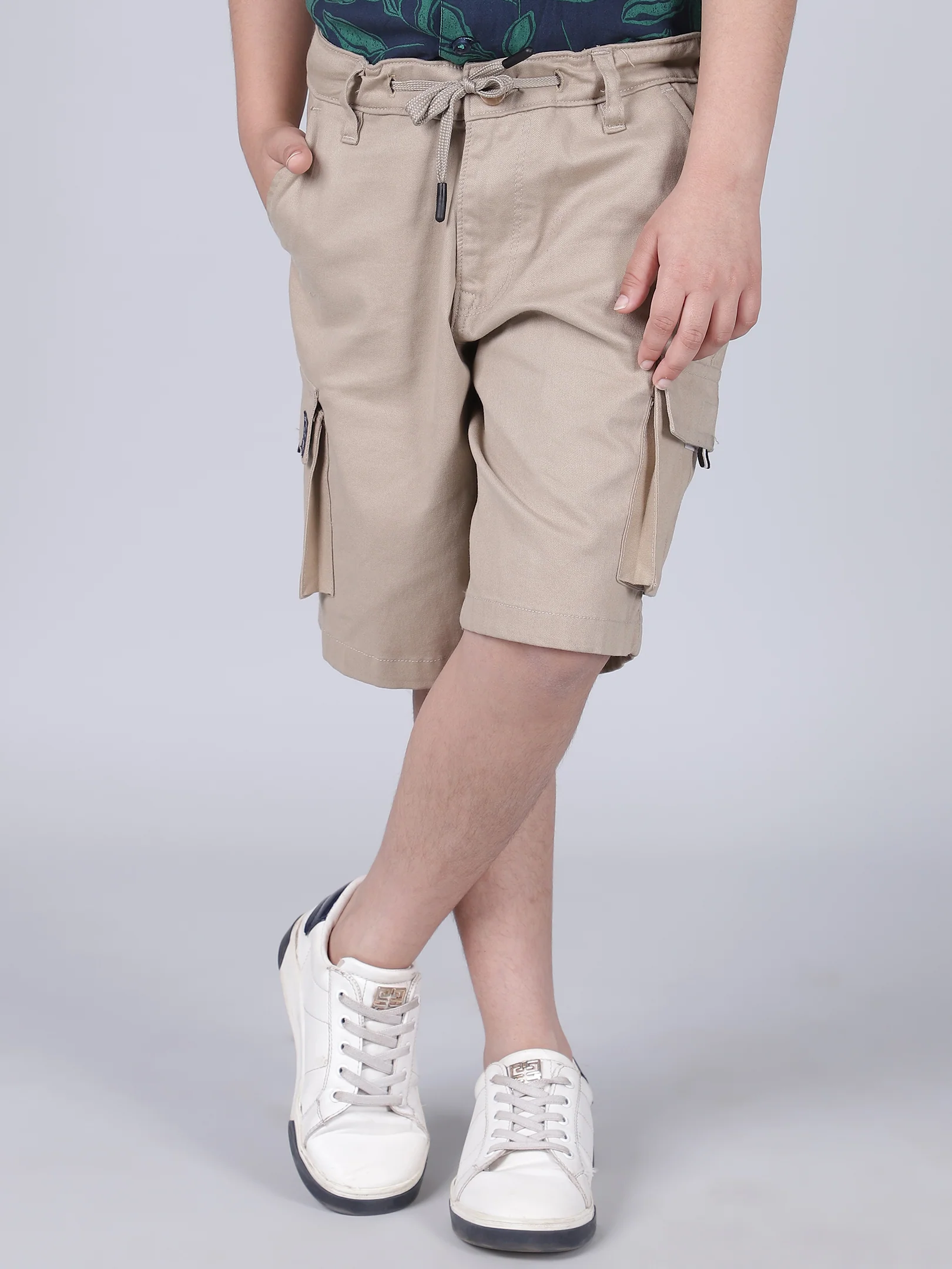 Boys Solid Beige Regular Fit Casual Shorts - Image 2