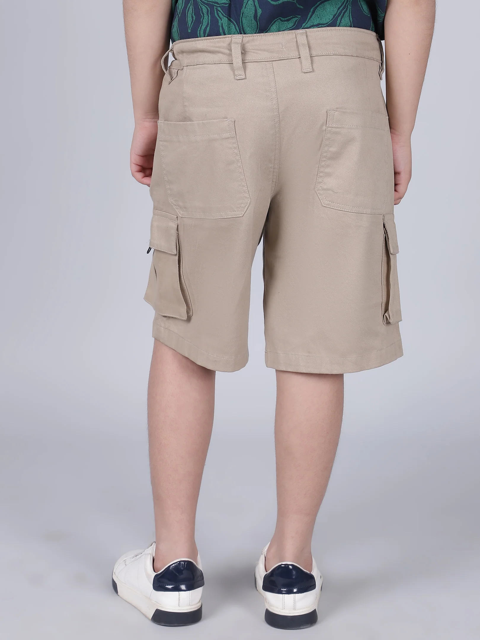 Boys Solid Beige Regular Fit Casual Shorts - Image 4