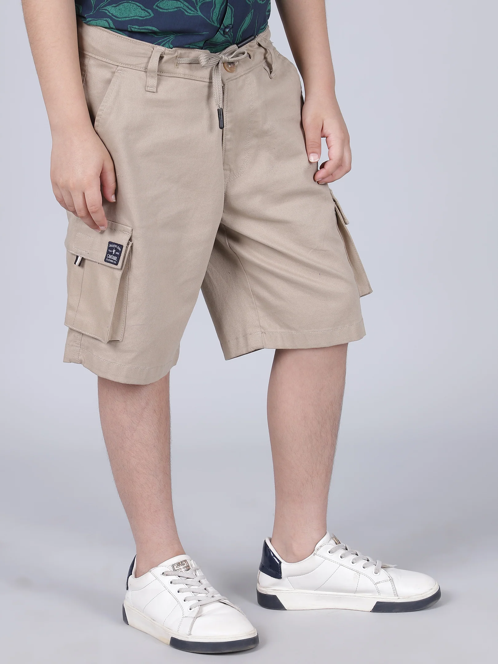 Boys Solid Beige Regular Fit Casual Shorts - Image 5