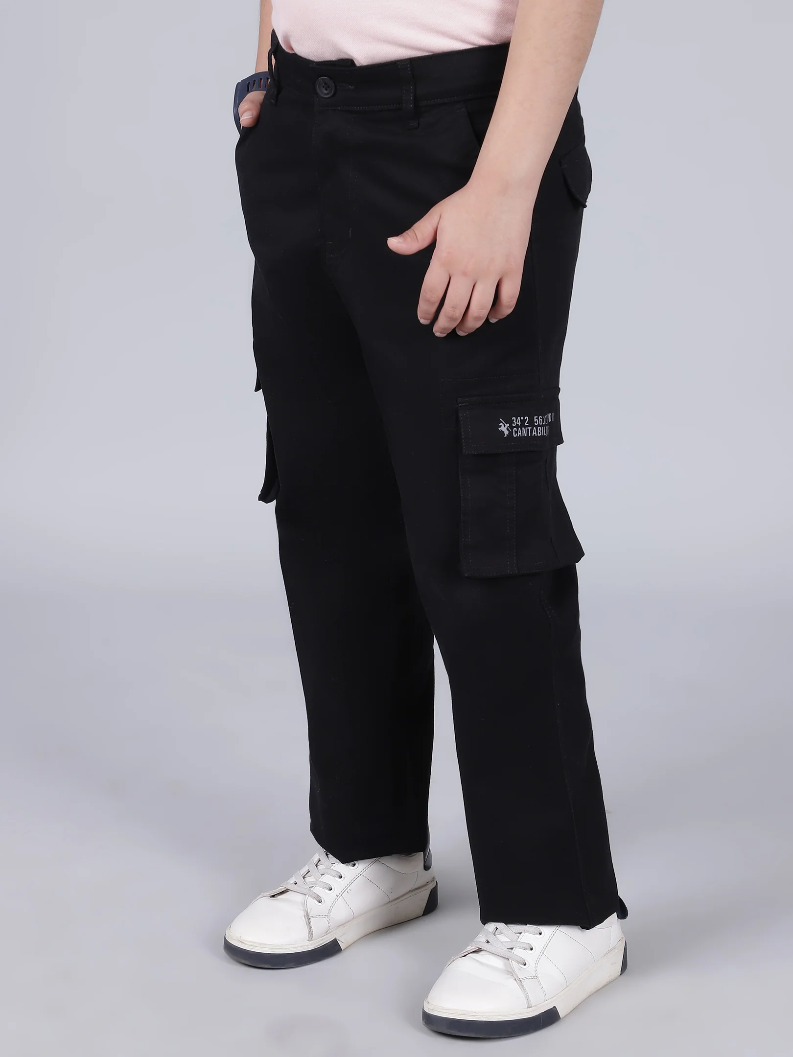 Boys Solid Black Regular Fit Casual Cargo - Image 2