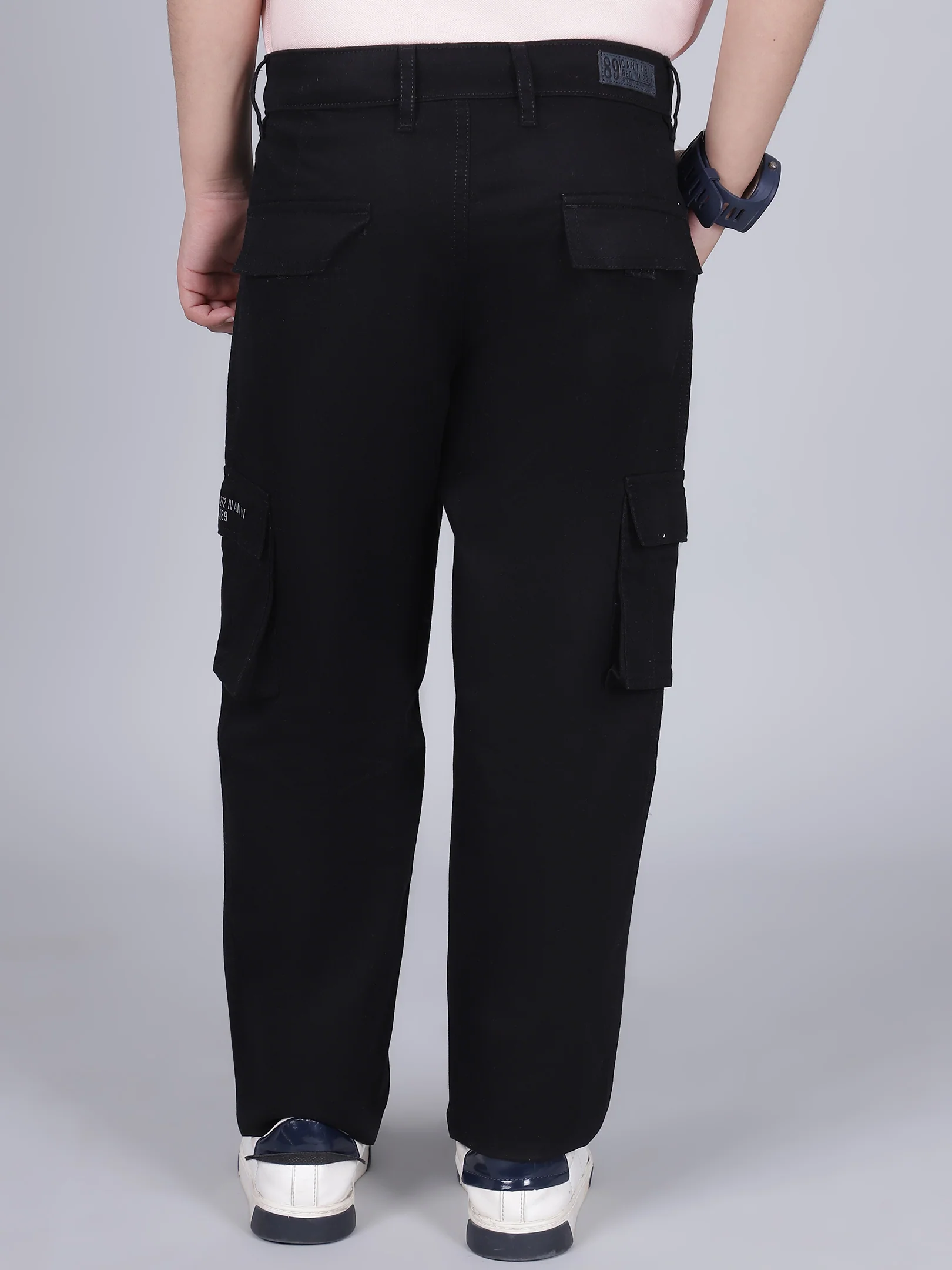 Boys Solid Black Regular Fit Casual Cargo - Image 3
