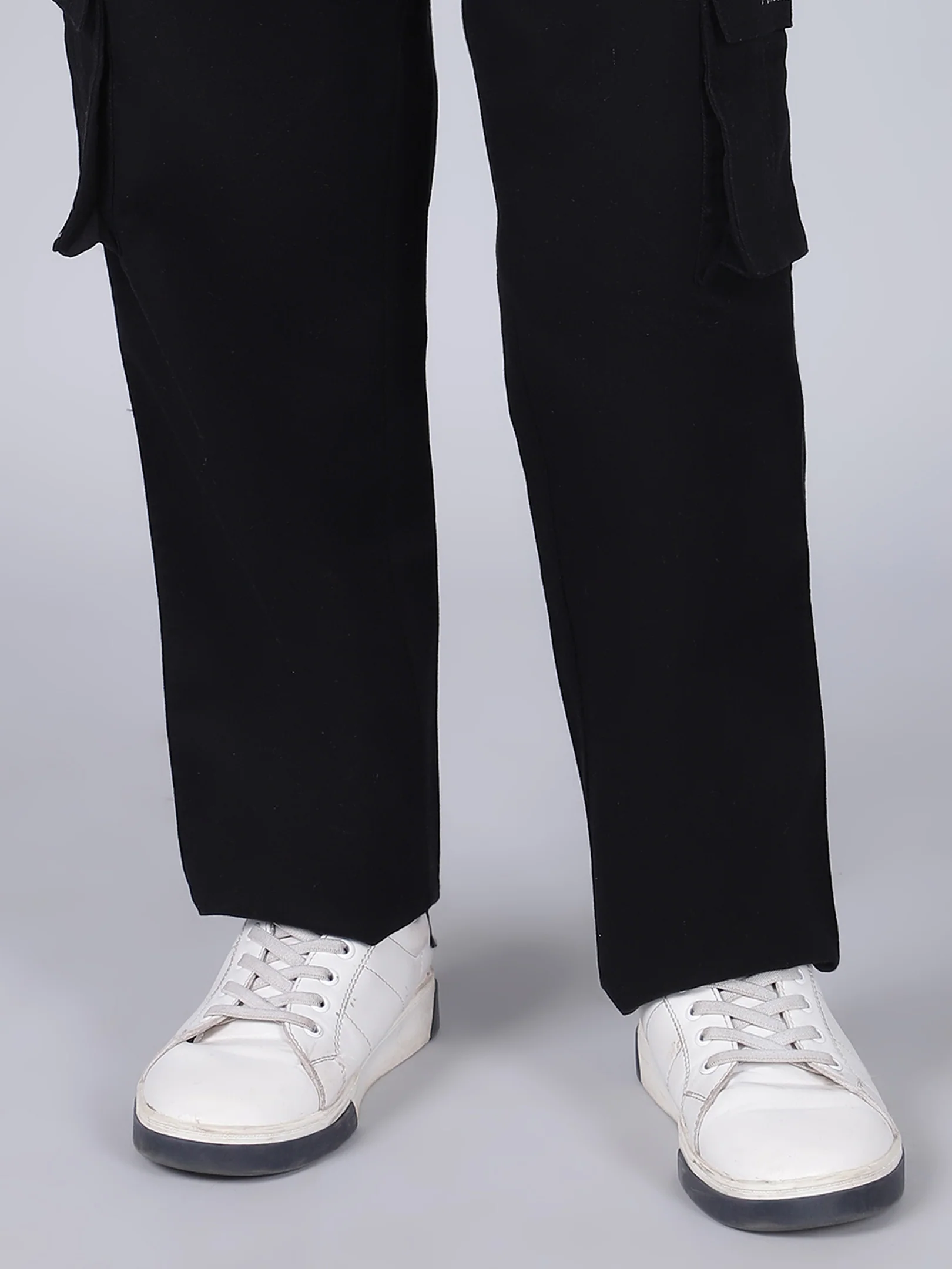 Boys Solid Black Regular Fit Casual Cargo - Image 7
