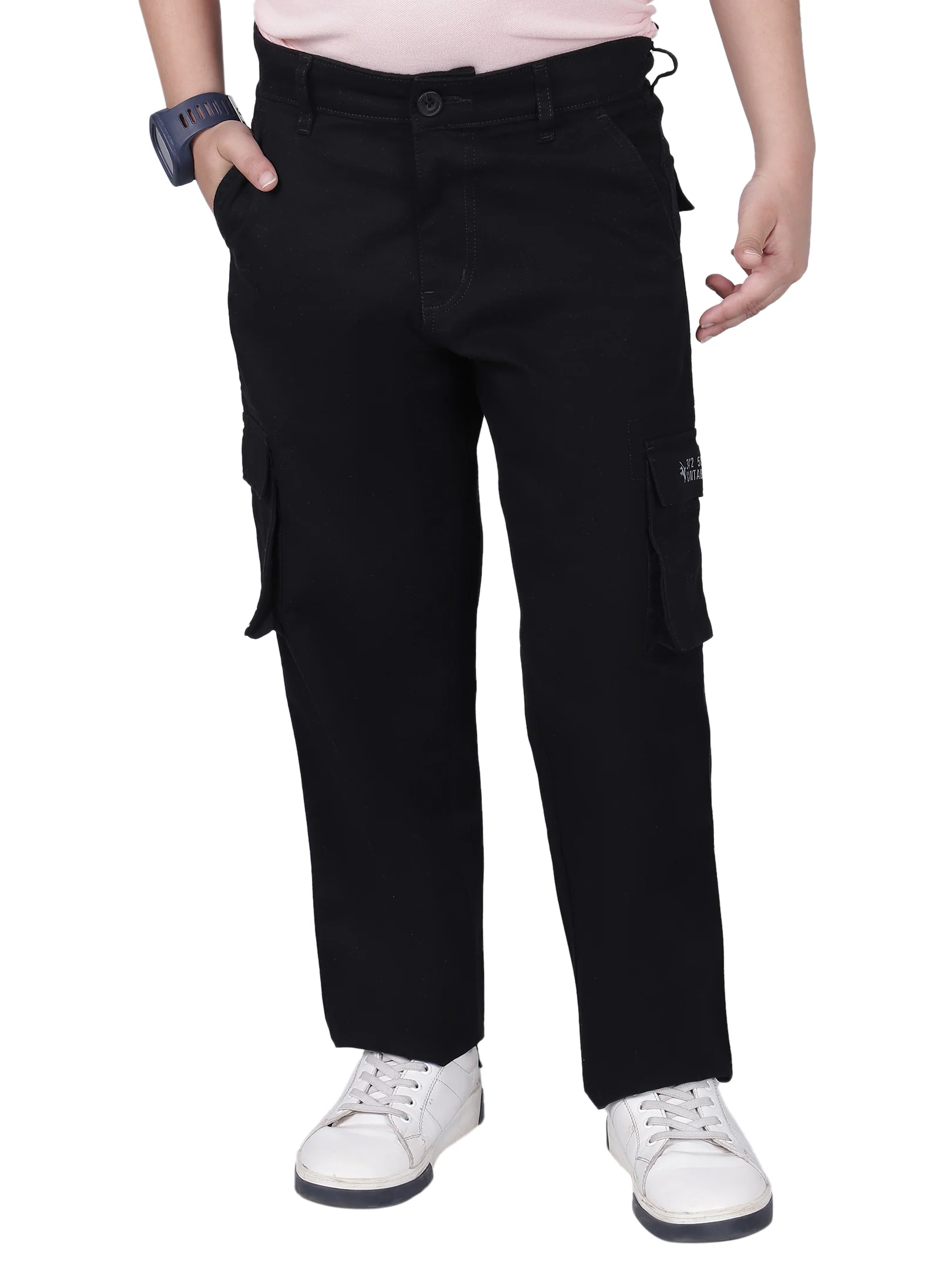 Boys Solid Black Regular Fit Casual Cargo - Image 8