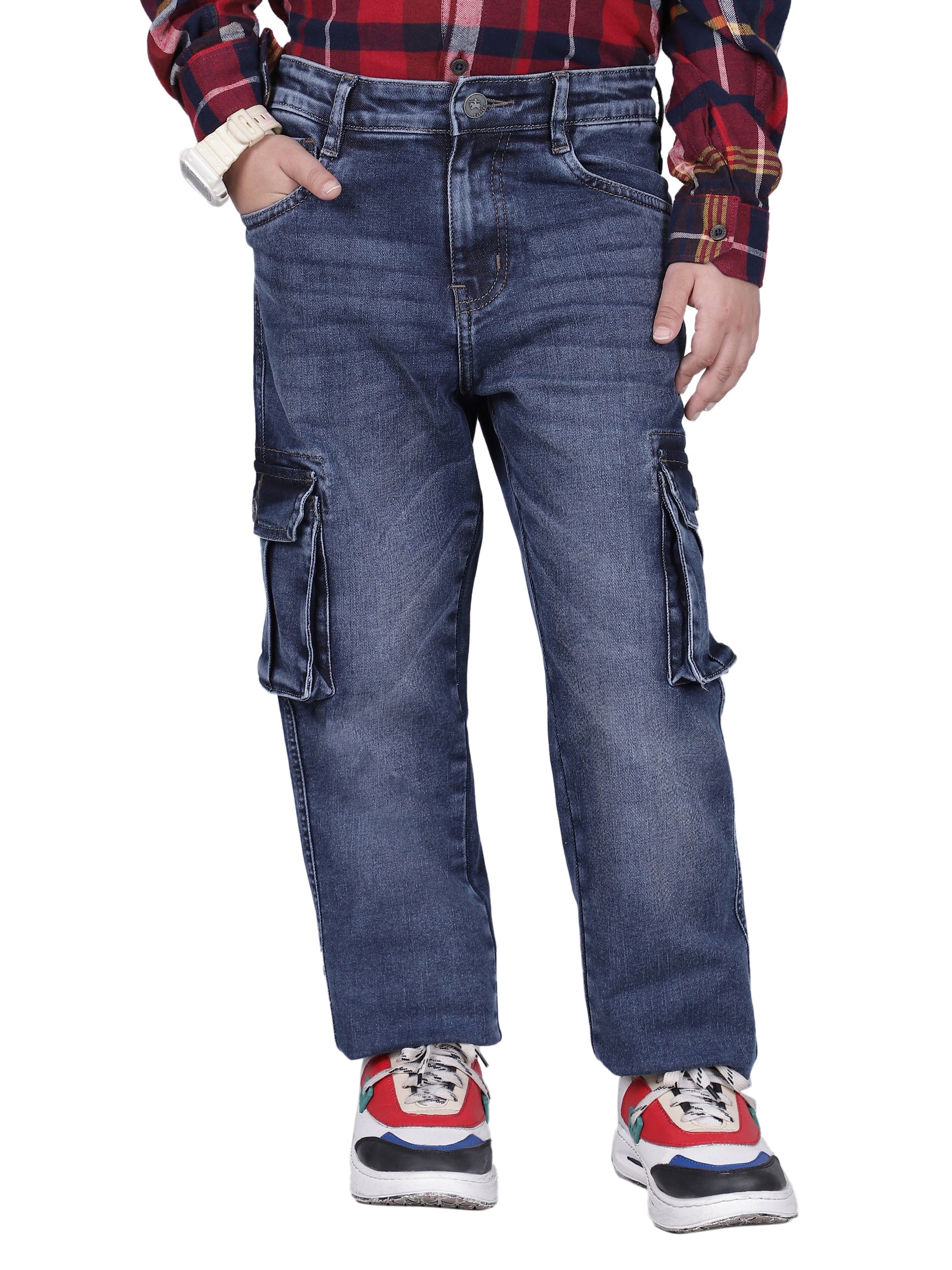 Boys Solid Blue Regular Fit Casual Cargo - Image 3