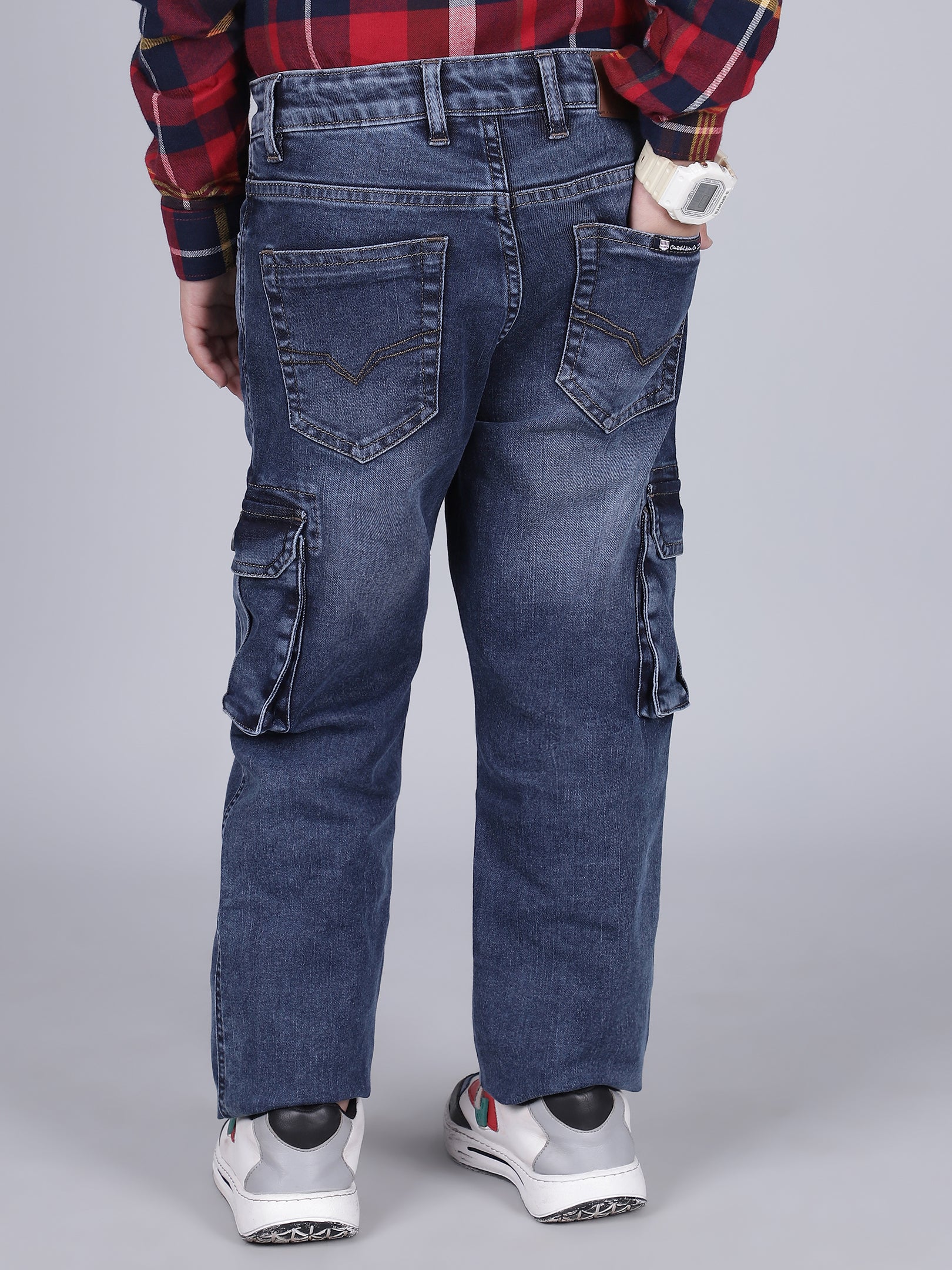Boys Solid Blue Regular Fit Casual Cargo - Image 6