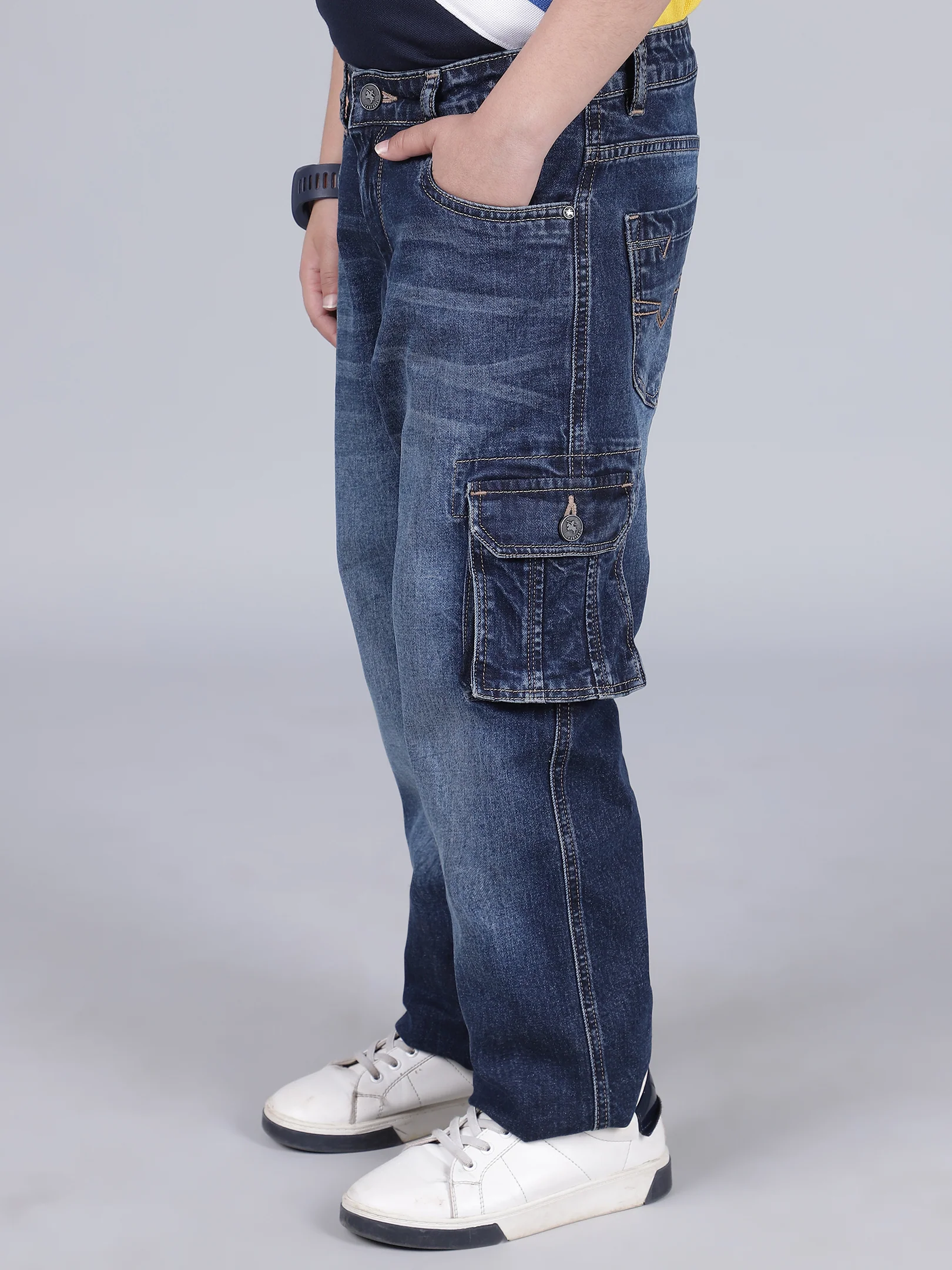 Boys Solid Blue Regular Fit Casual Cargo - Image 2