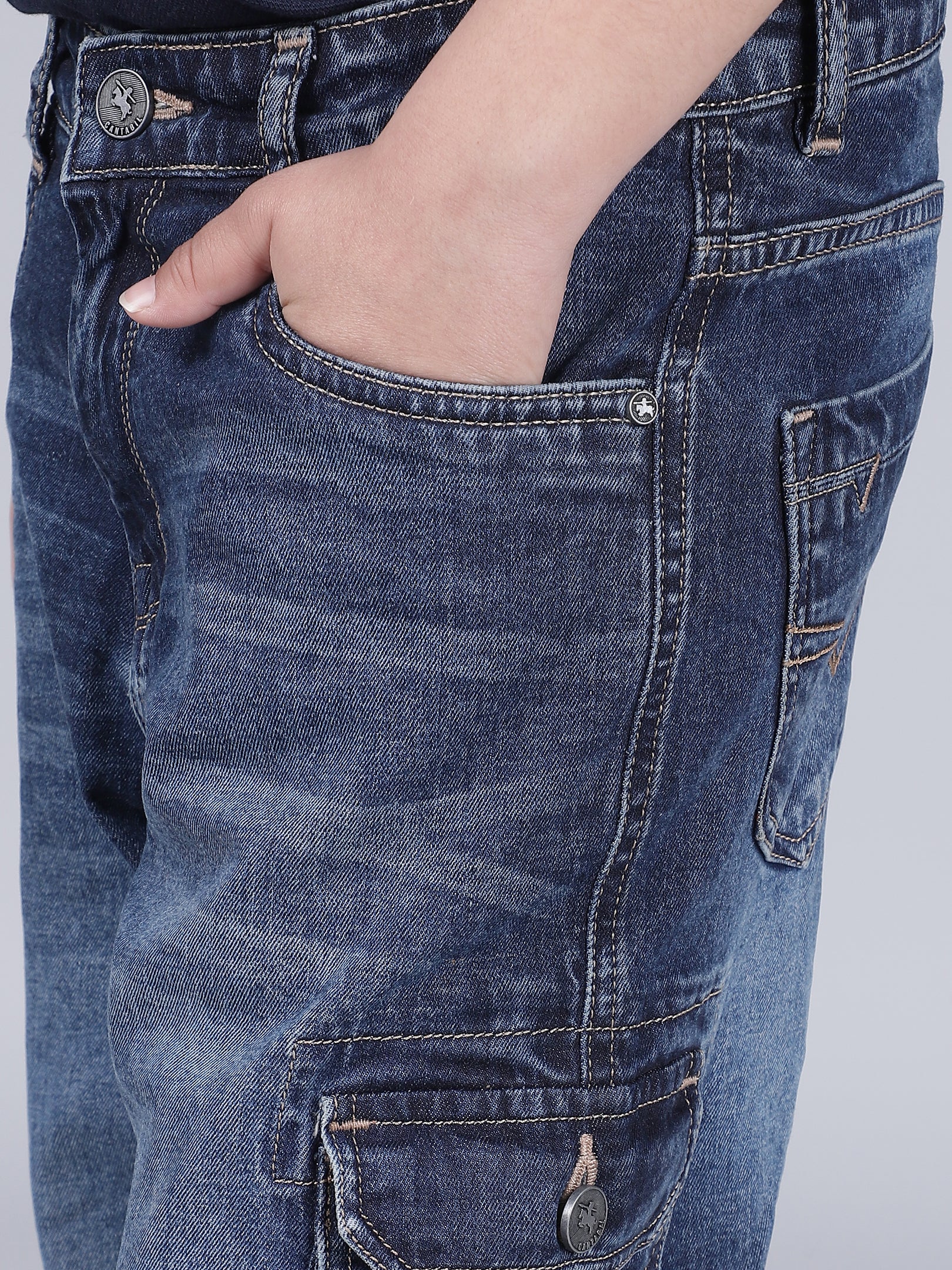 Boys Solid Blue Regular Fit Casual Cargo - Image 6