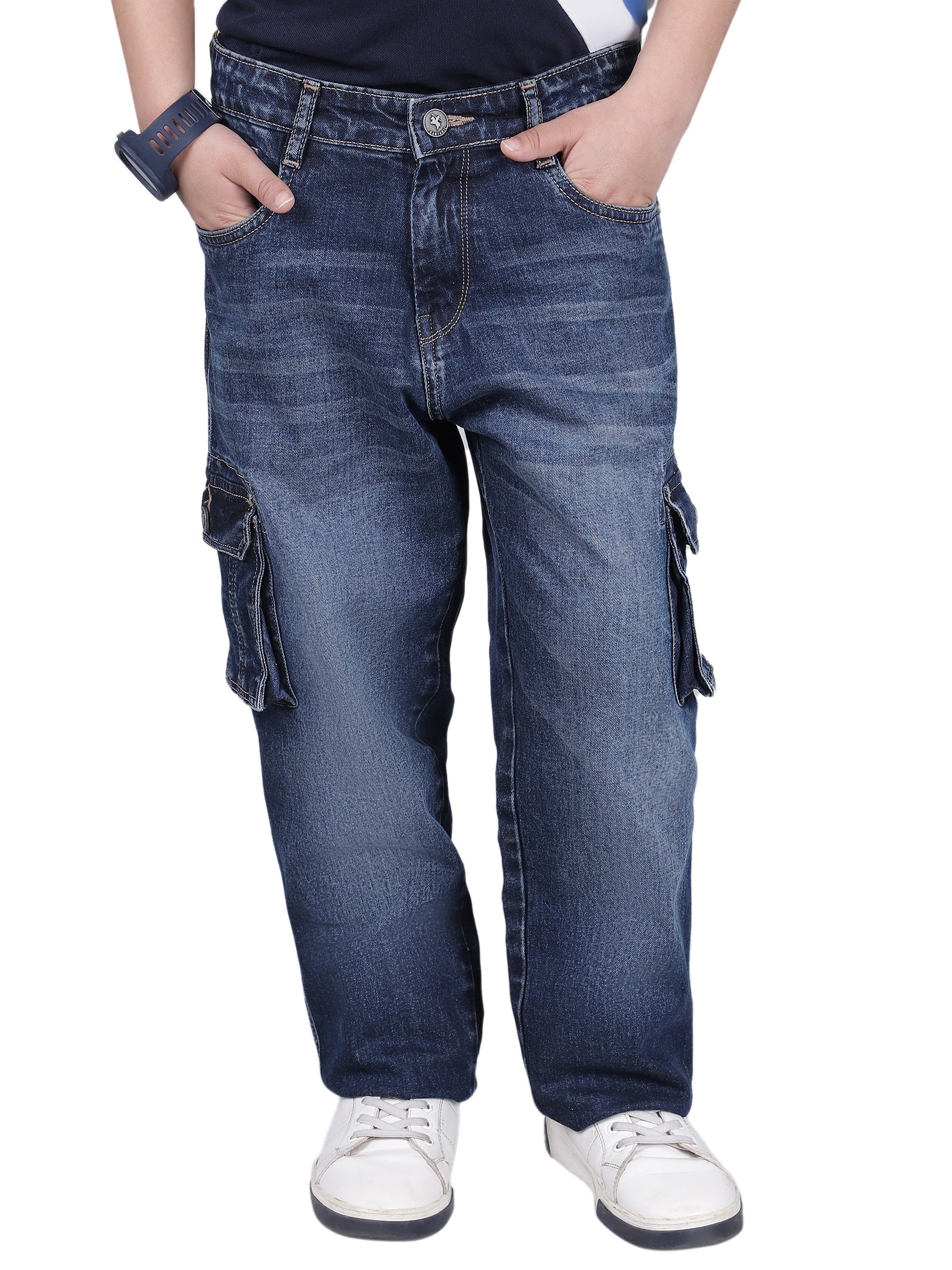 Boys Solid Blue Regular Fit Casual Cargo - Image 8