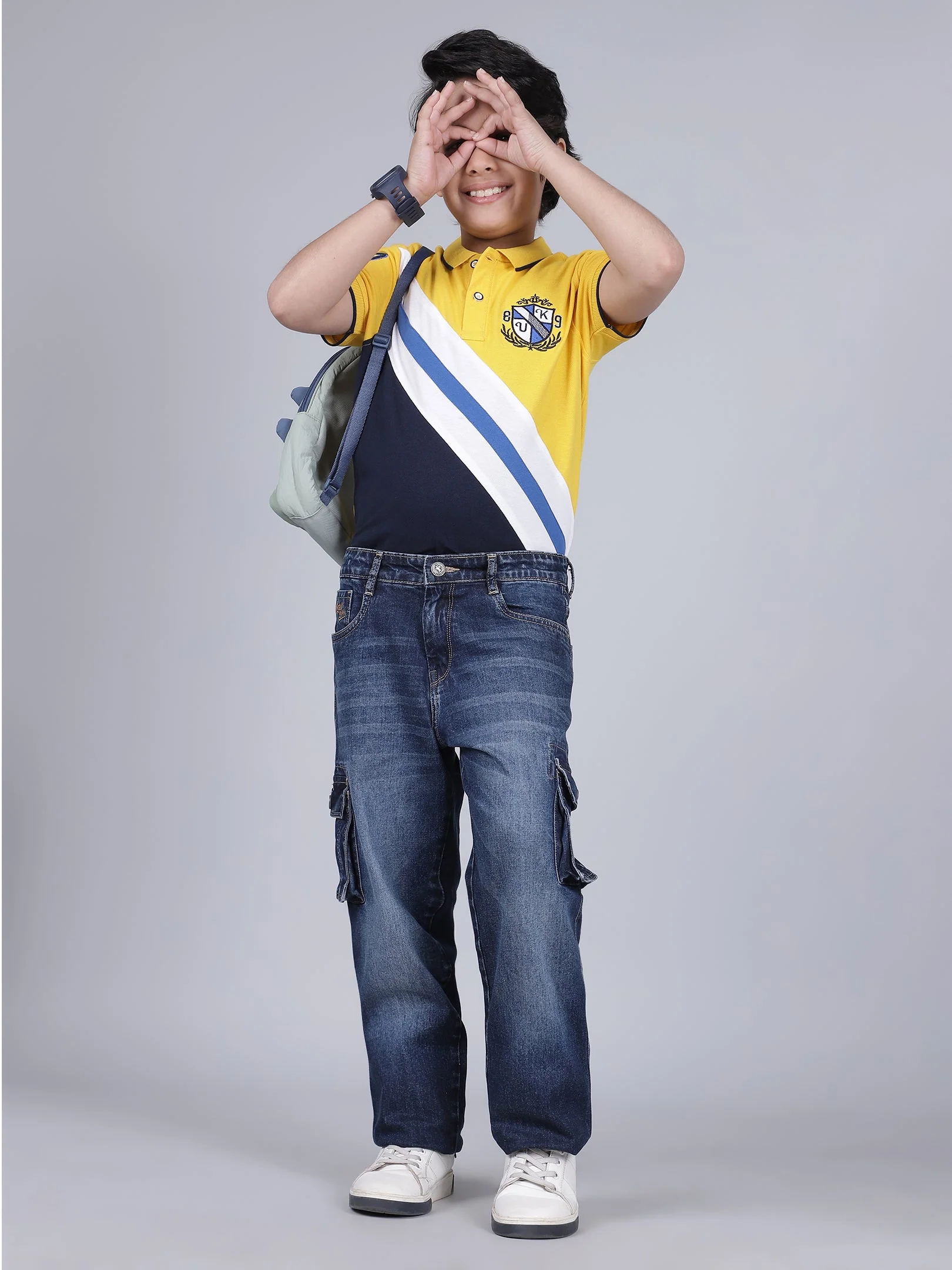 Boys Solid Blue Regular Fit Casual Cargo - Image 9