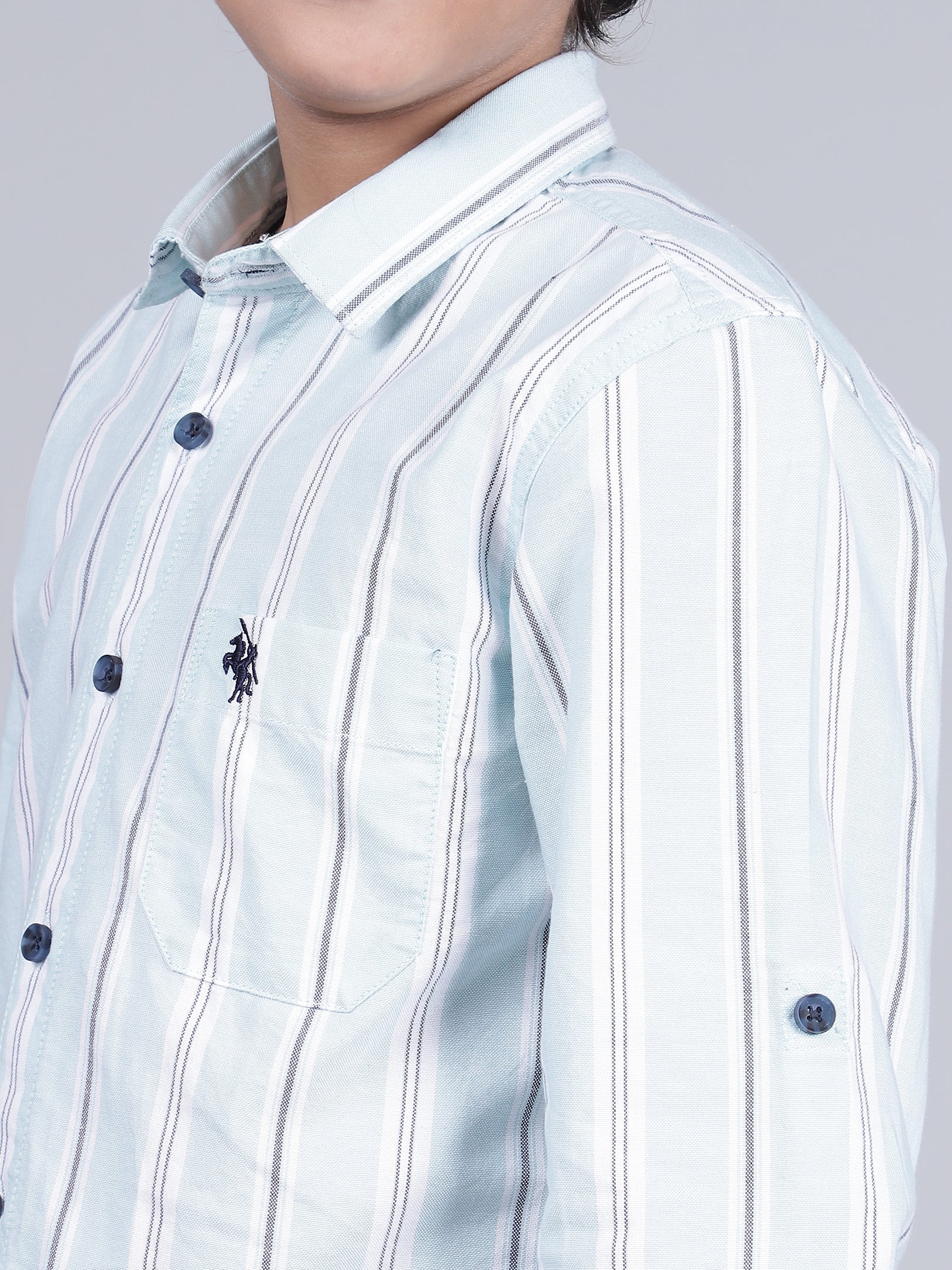 Boys Striped Blue Full Sleeves Spread Collar Casual Shirt - Image 6