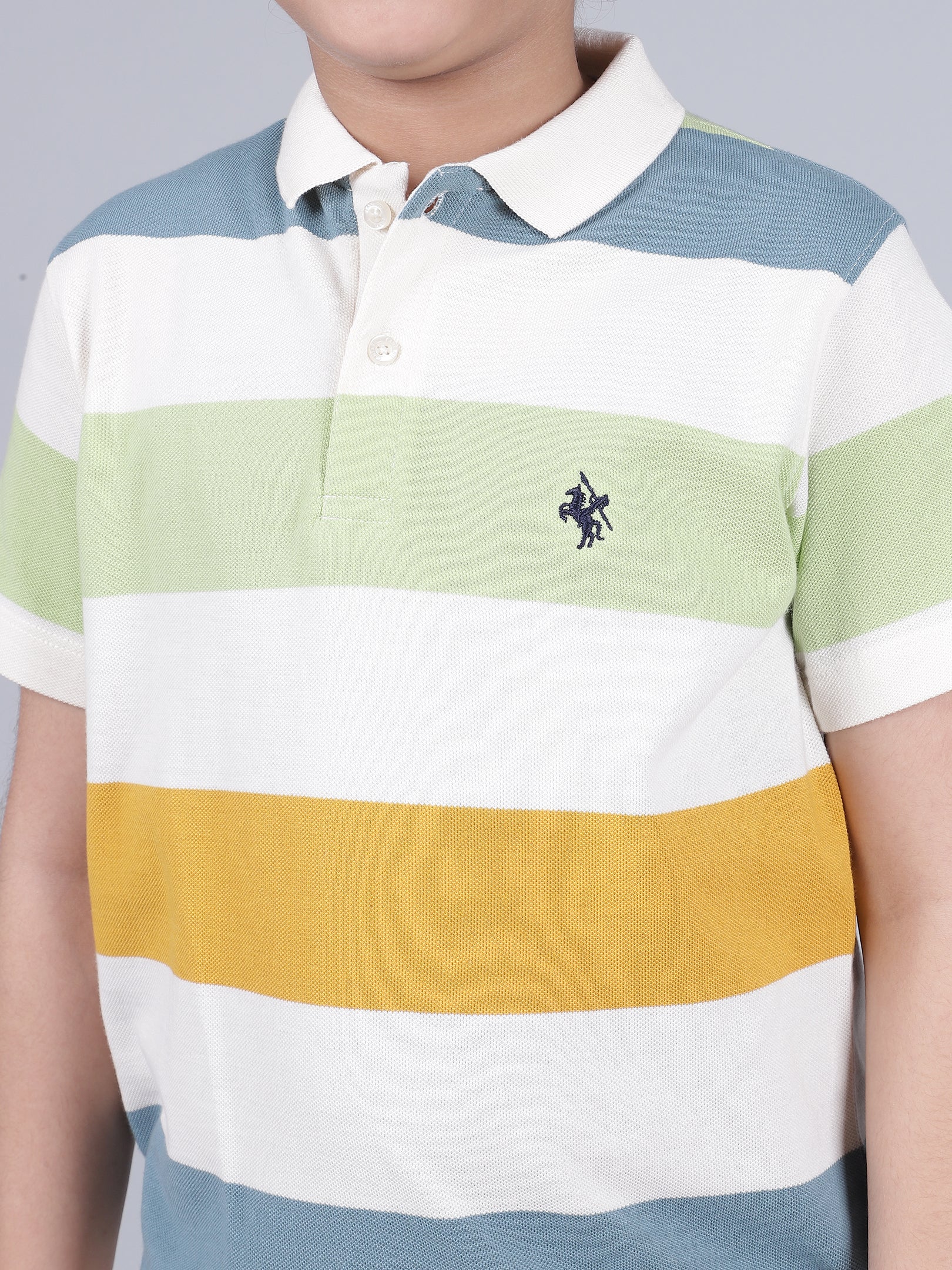 Boys Striped Off-White Polo Neck Half Sleeves Casual T-Shirt - Image 6