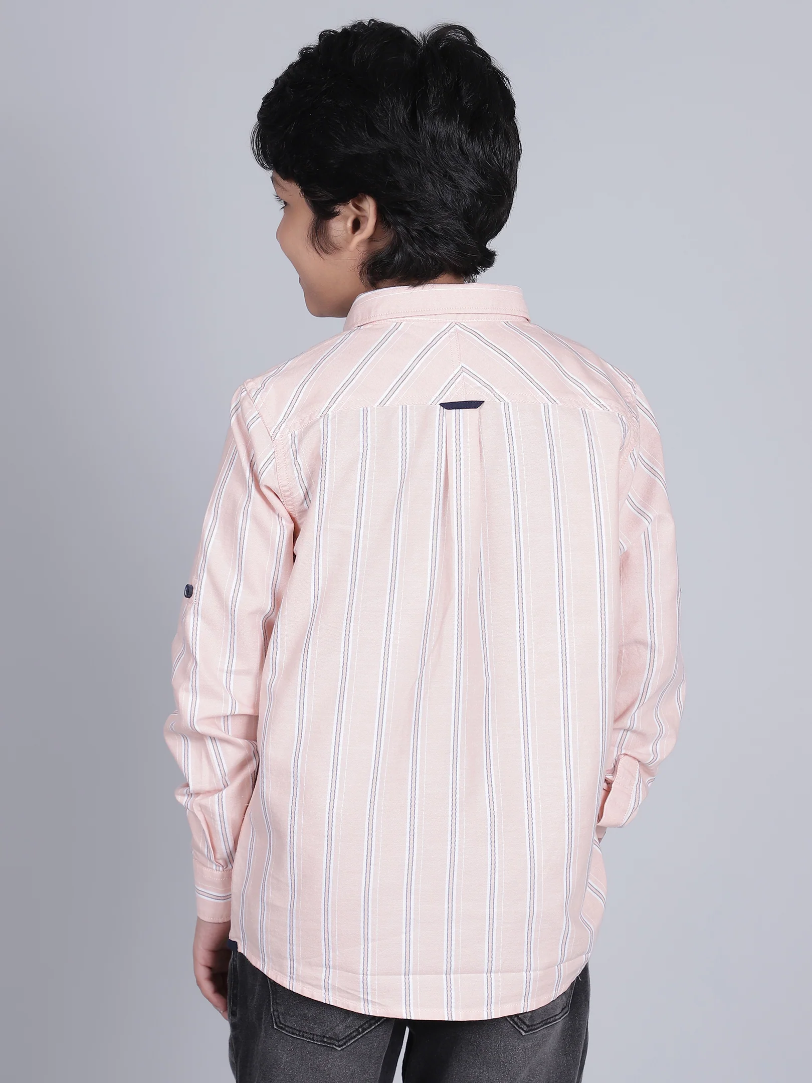 Boys Striped Pink Full Sleeves Spread Collar Casual Shirt - Image 3