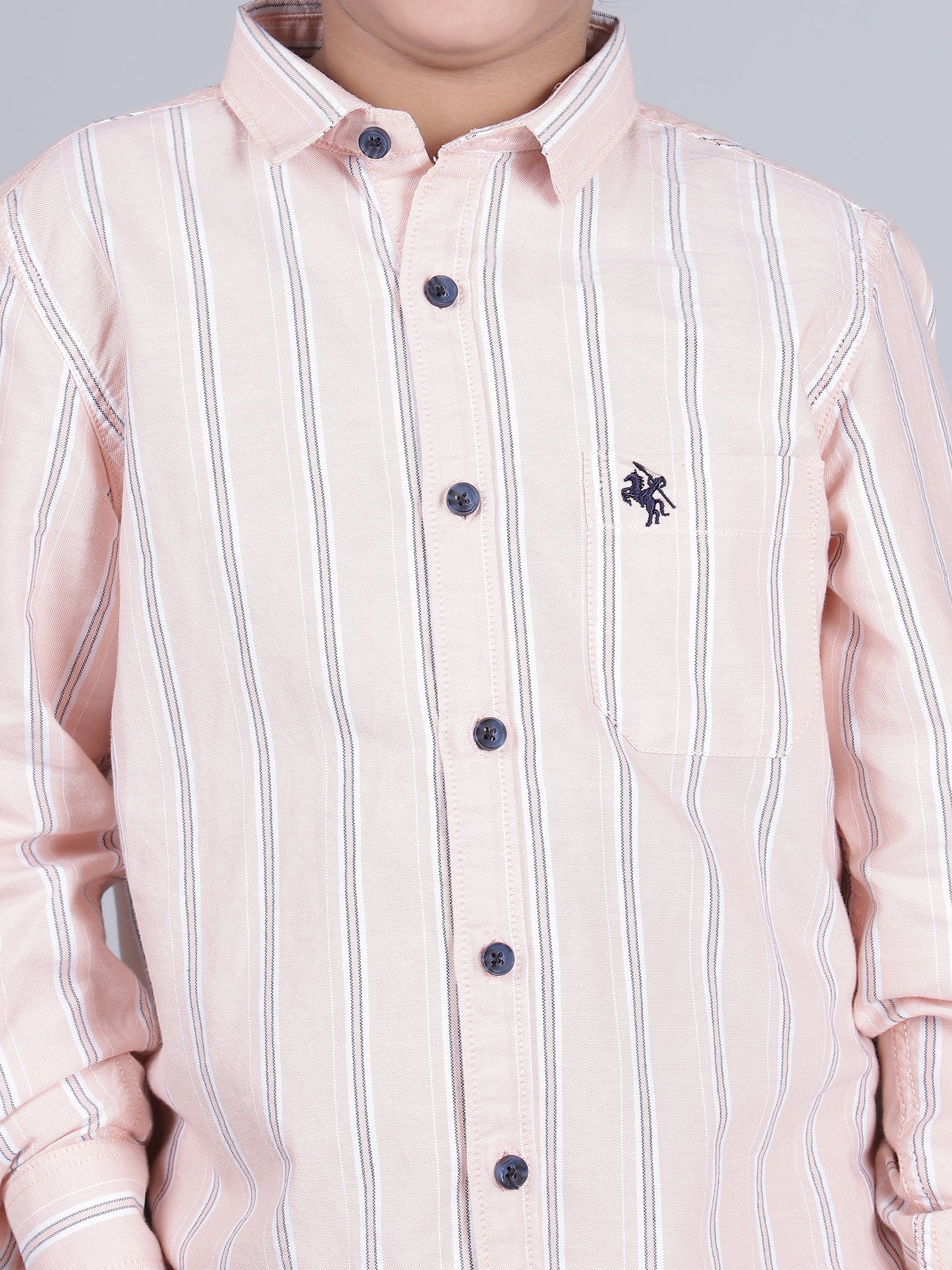 Boys Striped Pink Full Sleeves Spread Collar Casual Shirt - Image 6