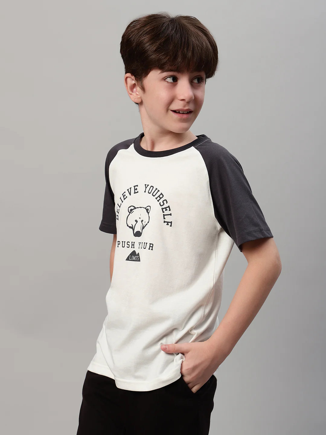 Boys Casual White Raglan Contrast Half Sleeve  T-Shirt - Image 3