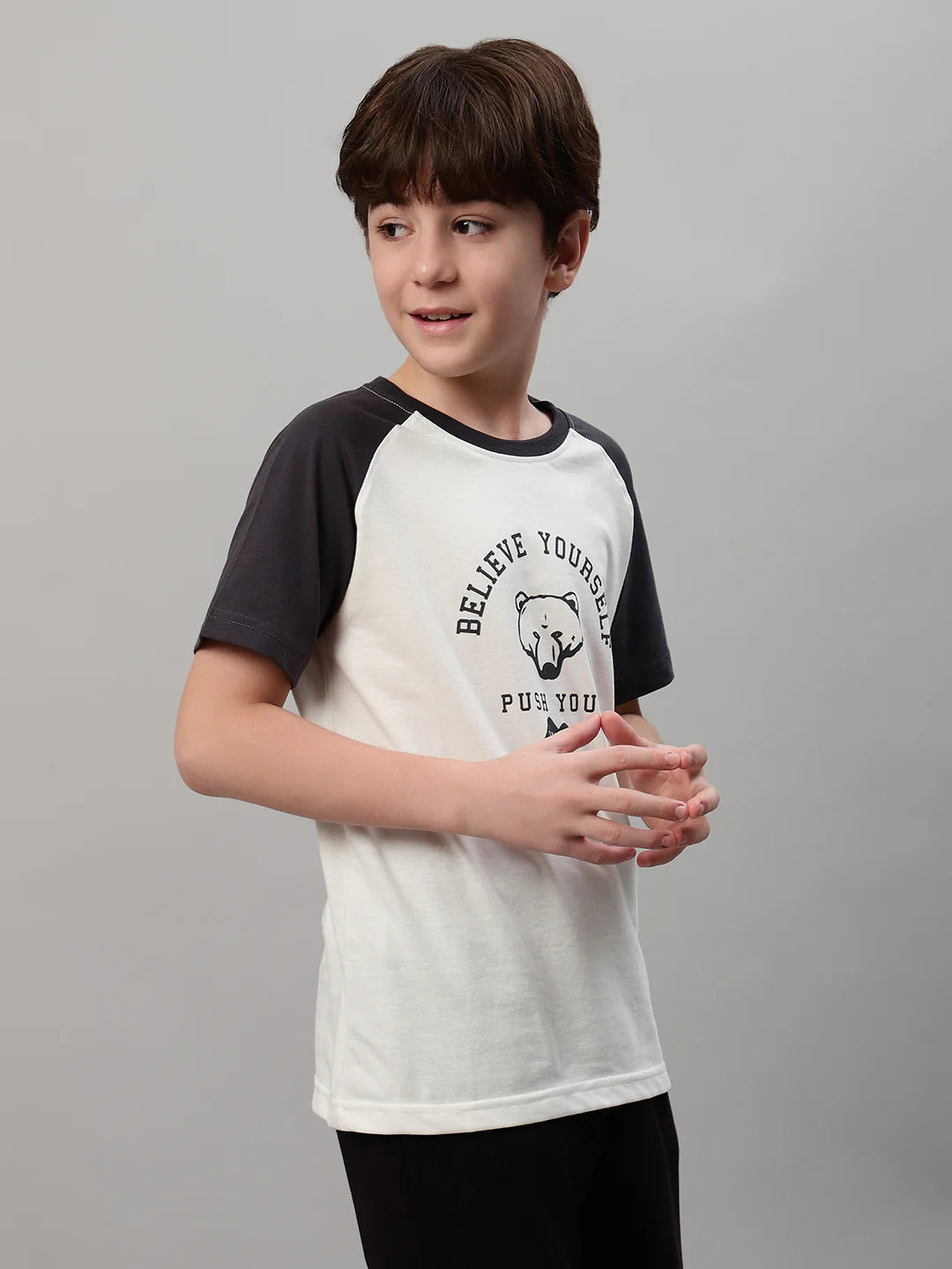 Boys Casual White Raglan Contrast Half Sleeve  T-Shirt - Image 4