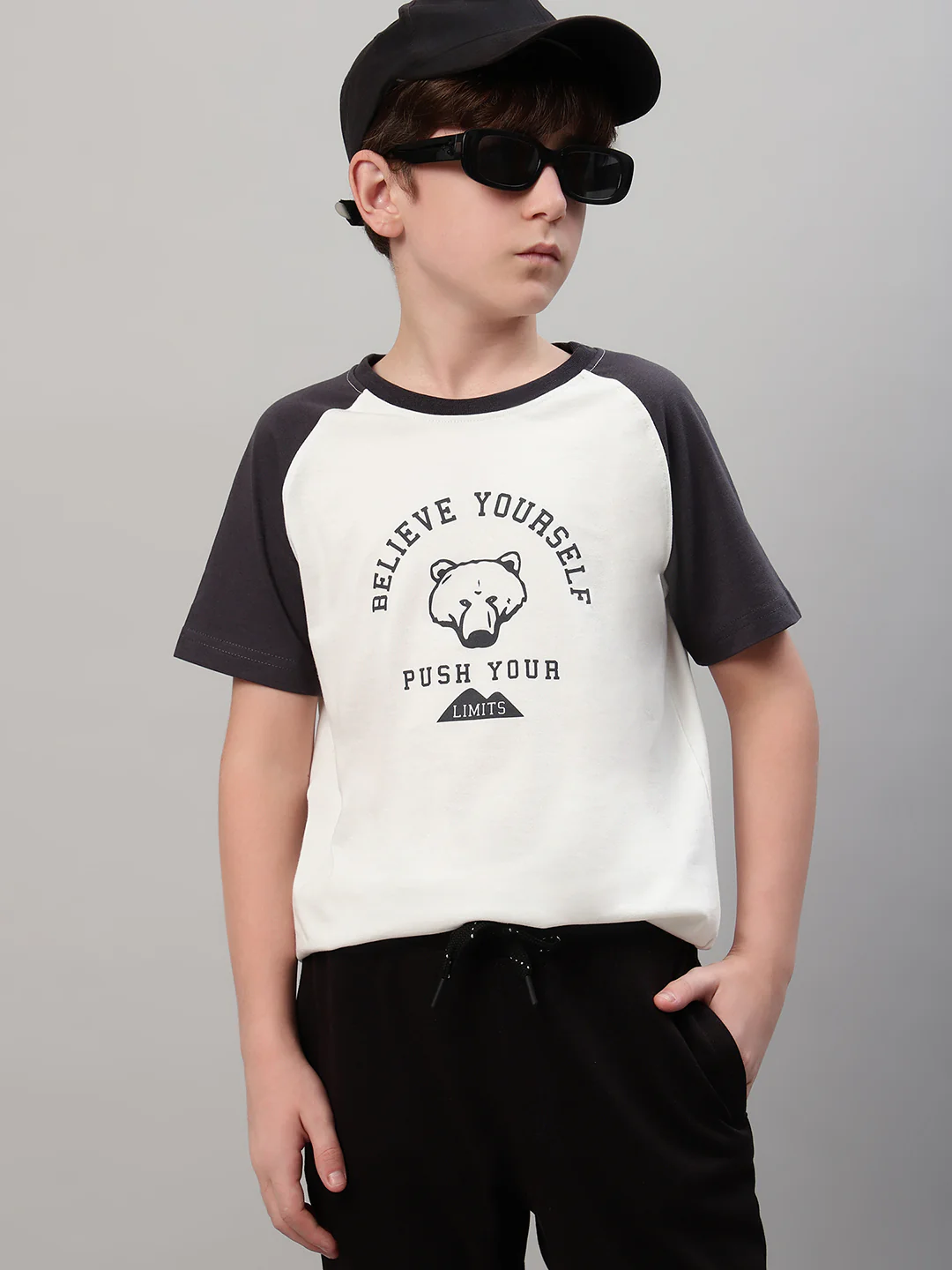 Boys Casual White Raglan Contrast Half Sleeve  T-Shirt - Image 5