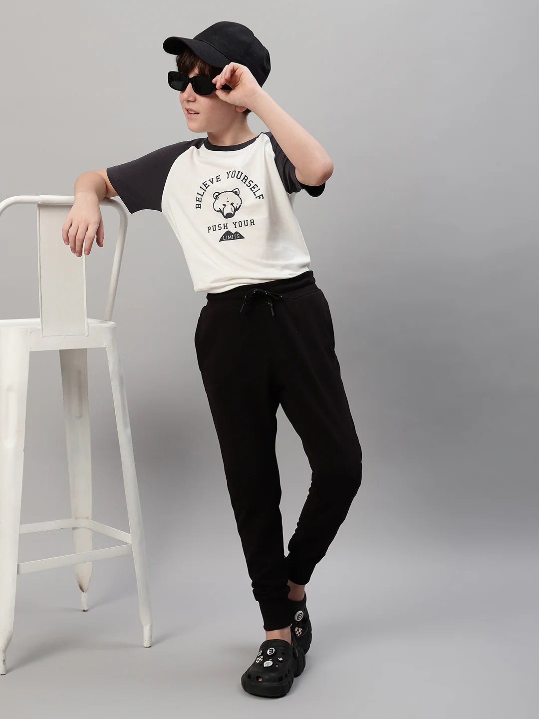 Boys Casual White Raglan Contrast Half Sleeve  T-Shirt - Image 7