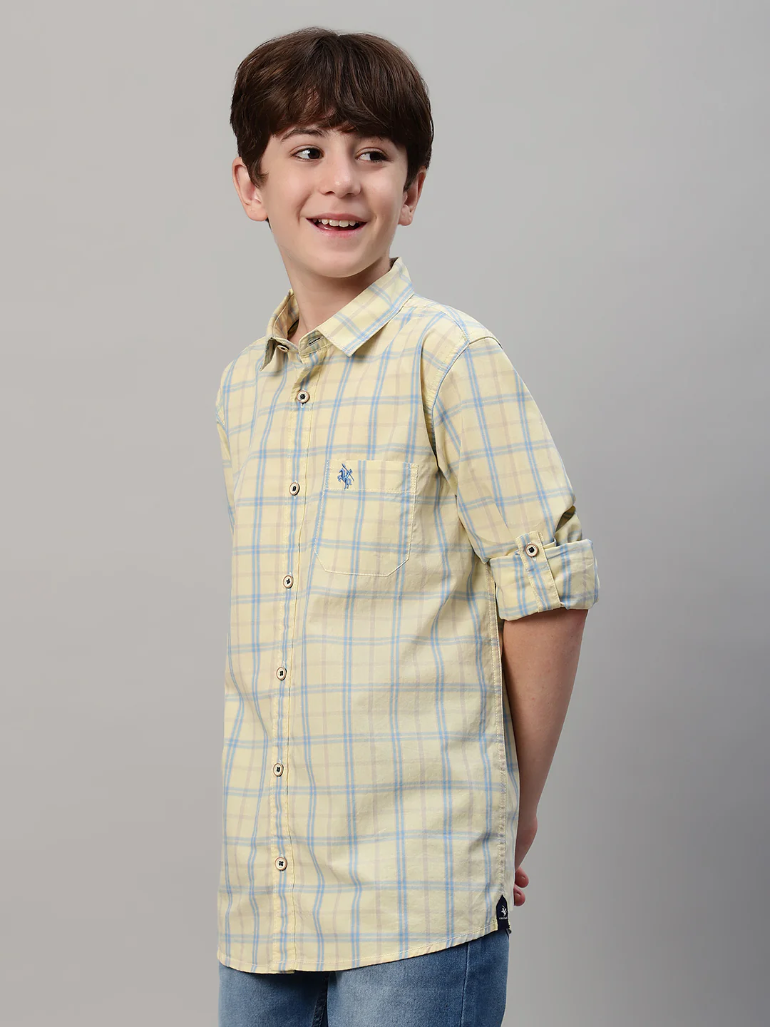 Boy's Yellow Checkered Full Sleeve Shirt - Image 3