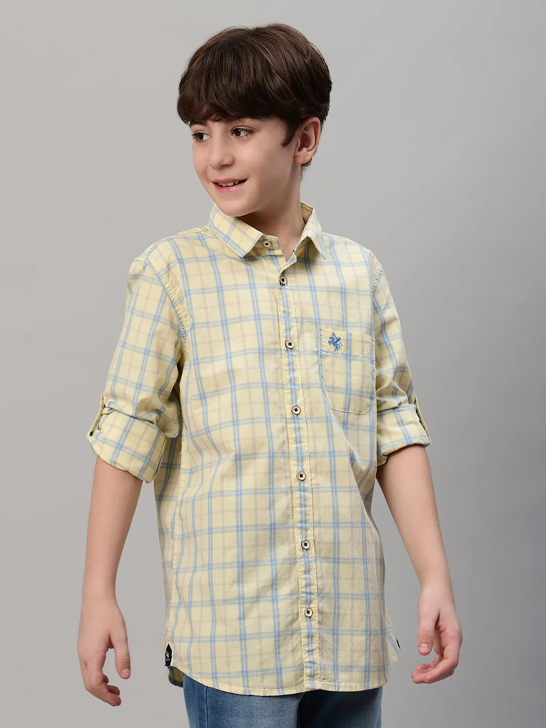 Boy's Yellow Checkered Full Sleeve Shirt - Image 4