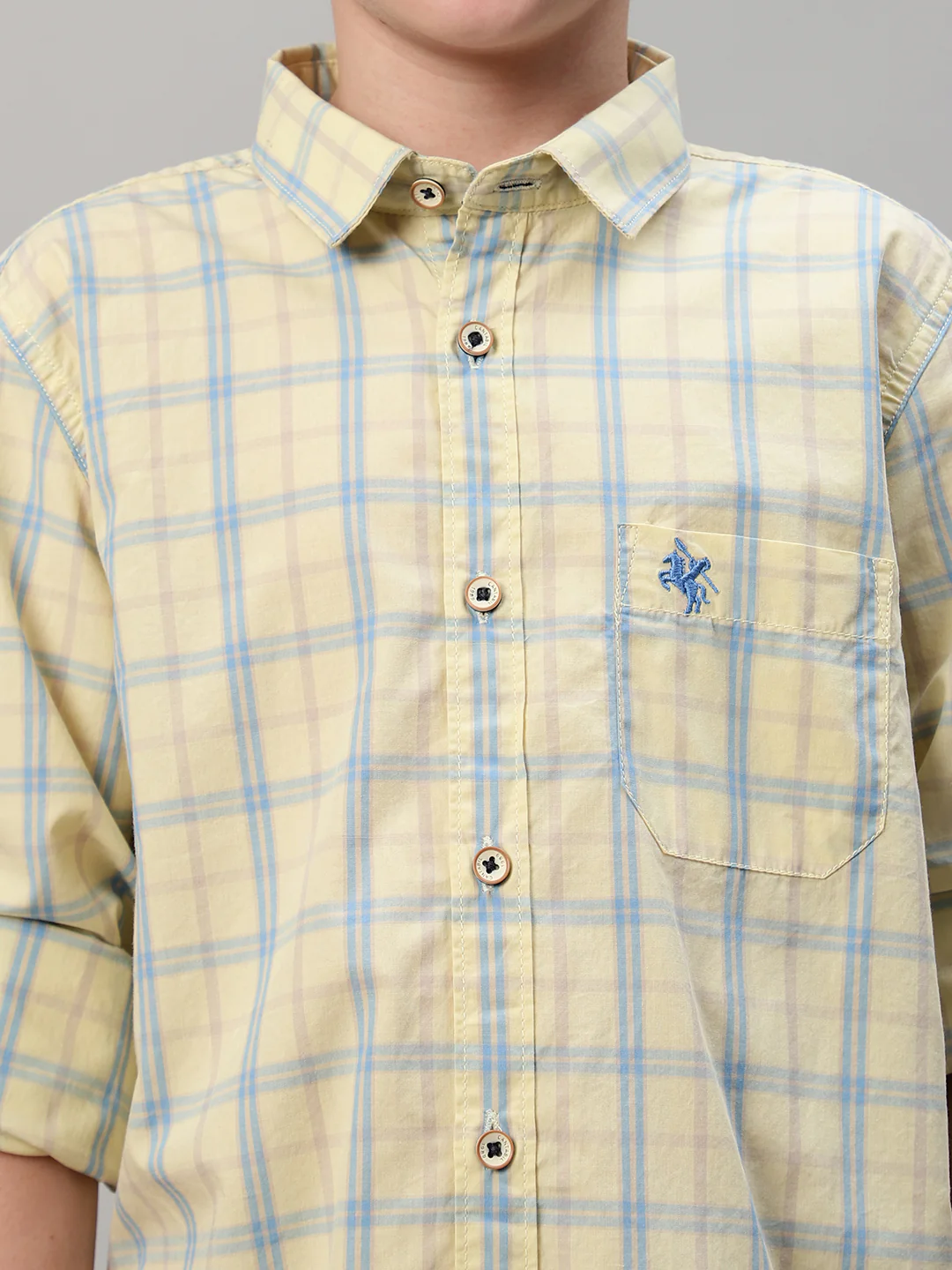 Boy's Yellow Checkered Full Sleeve Shirt - Image 5