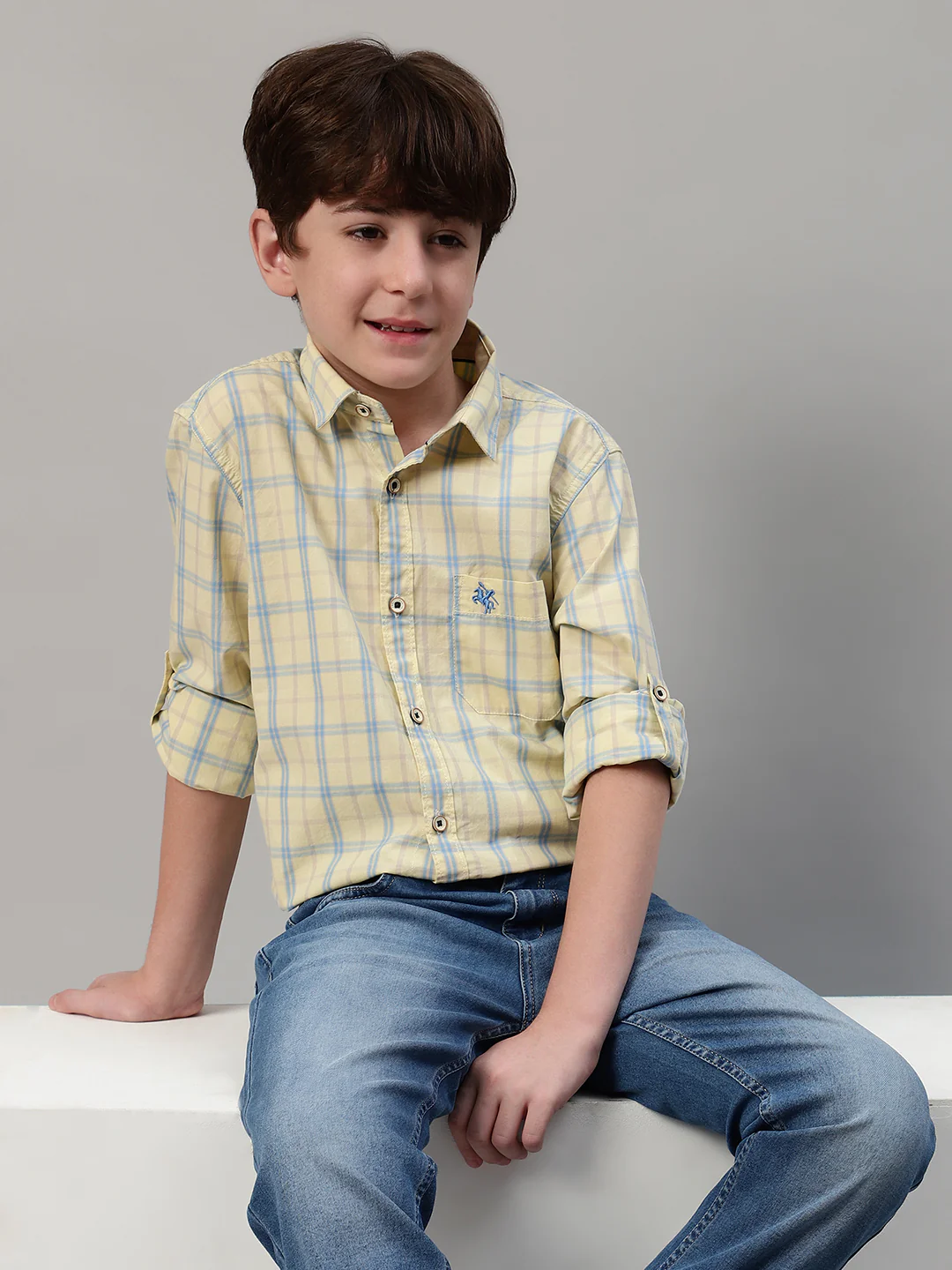 Boy's Yellow Checkered Full Sleeve Shirt - Image 6