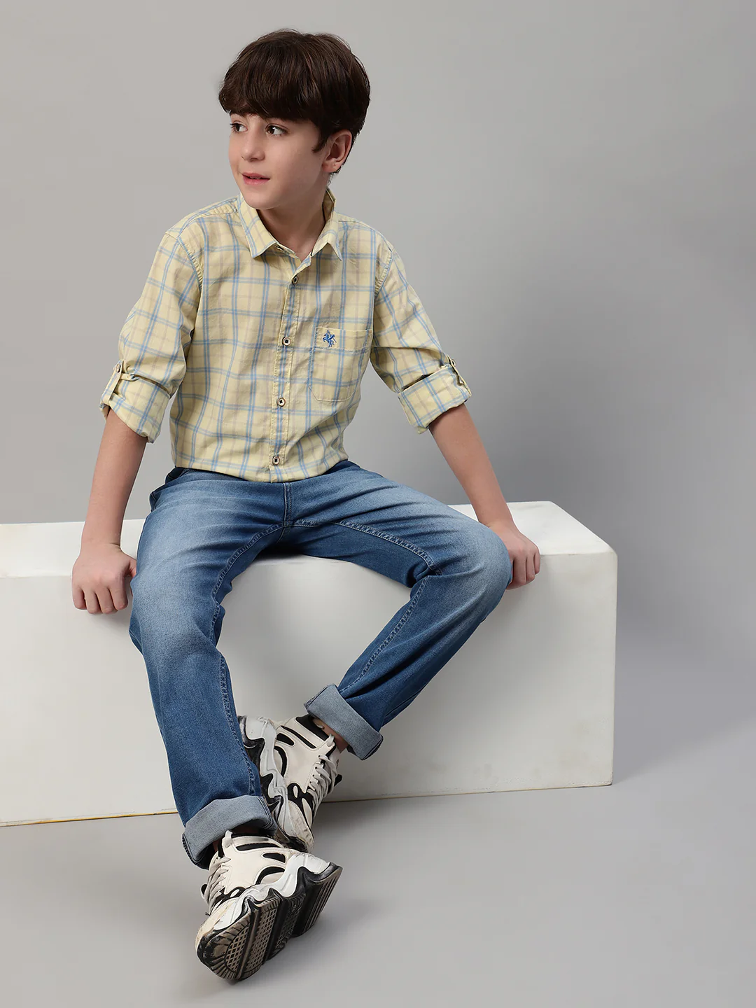 Boy's Yellow Checkered Full Sleeve Shirt - Image 7