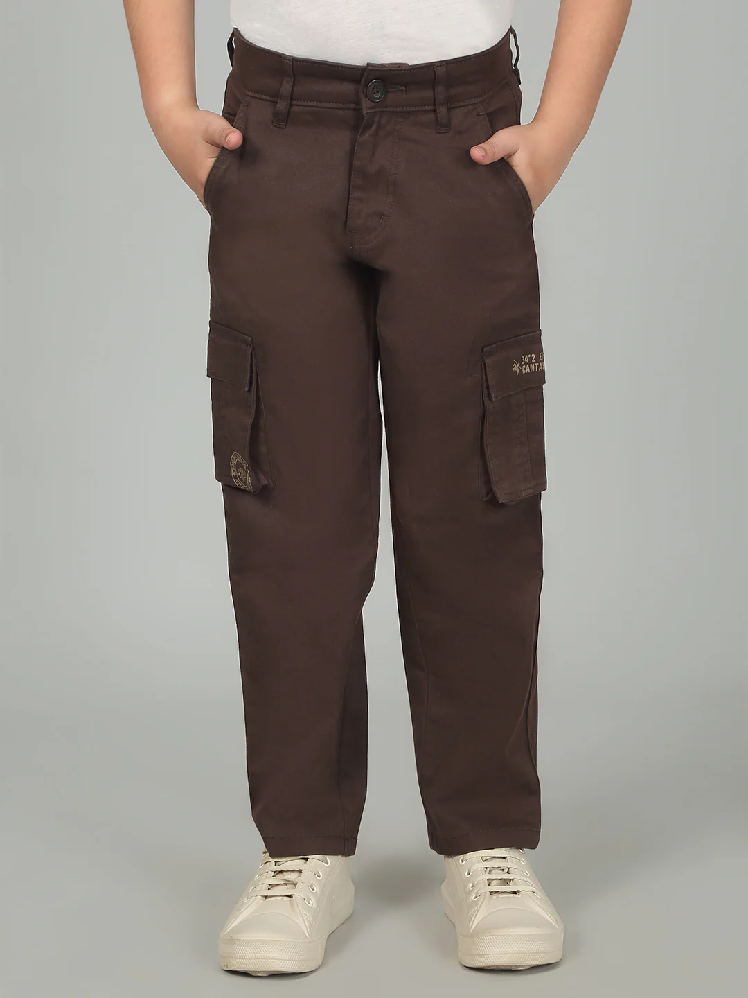 Brown Full Length Solid Regular Fit Casual Cargo for Boys - Image 2