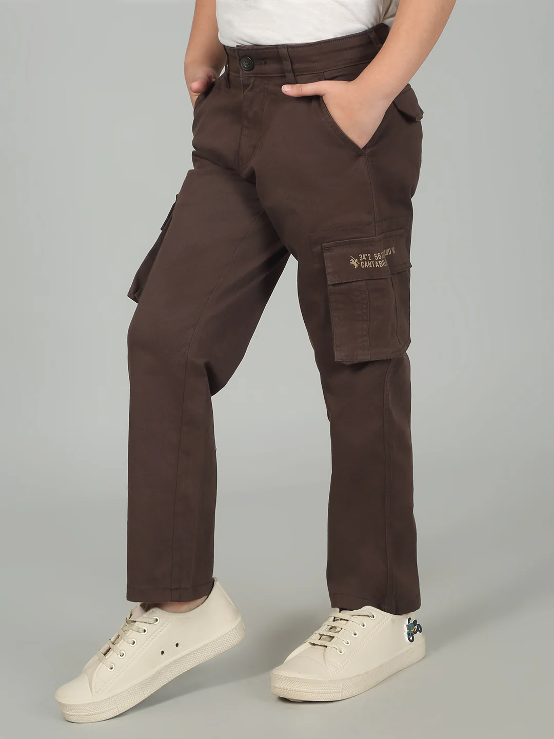 Brown Full Length Solid Regular Fit Casual Cargo for Boys - Image 3