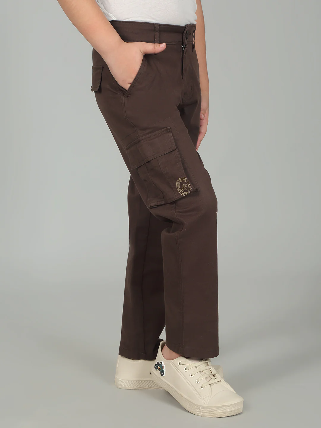 Brown Full Length Solid Regular Fit Casual Cargo for Boys - Image 4