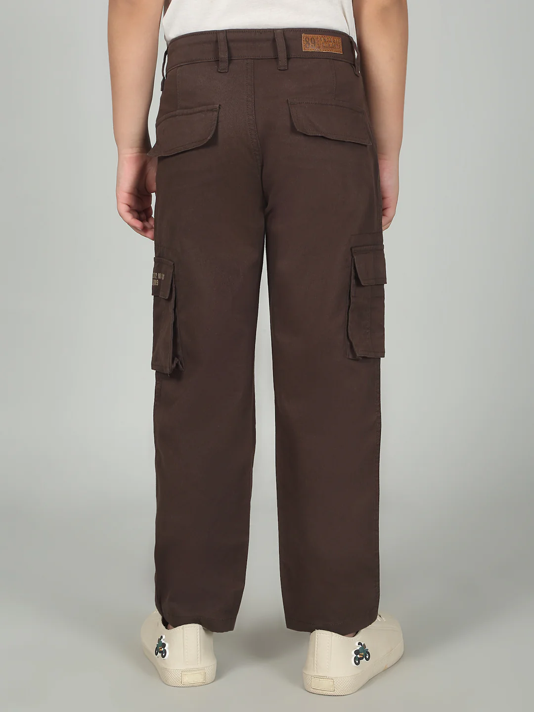 Brown Full Length Solid Regular Fit Casual Cargo for Boys - Image 6
