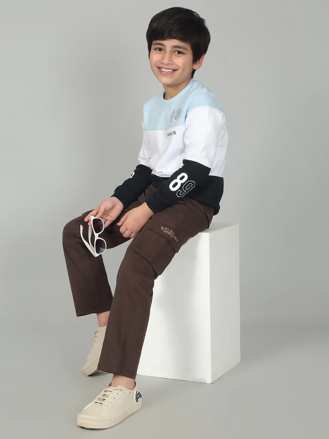 Brown Full Length Solid Regular Fit Casual Cargo for Boys - Image 7