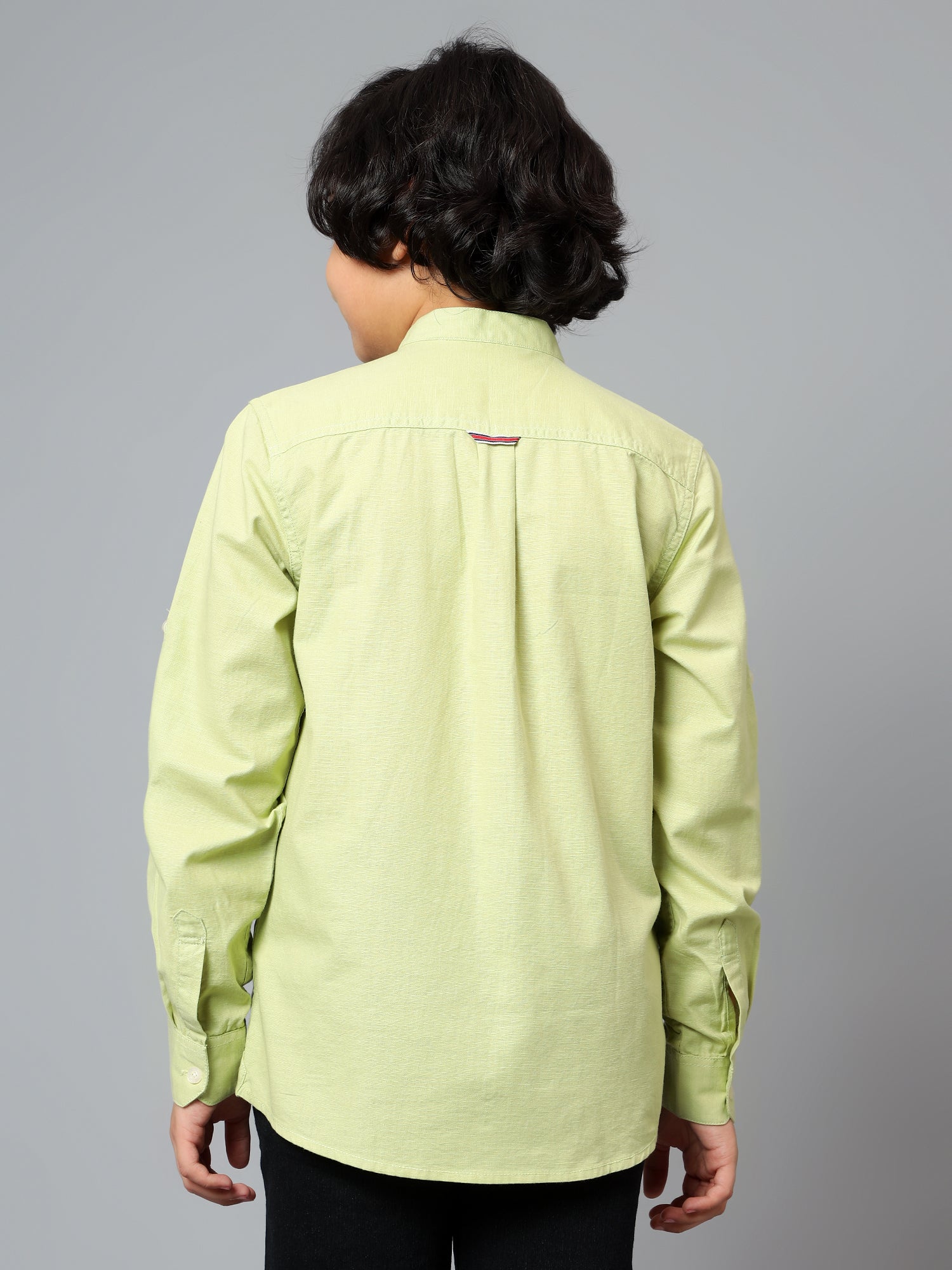 Boys Casual Green Full Sleeve with Tab  Shirt - Image 2