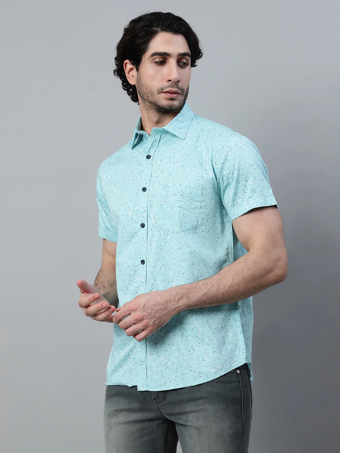 Casual Shirt for Men | Breathable & Soft with Color Fastness Regular Fit Spread Collar Neck Cotton Fabric Printed Pattern - Image 3