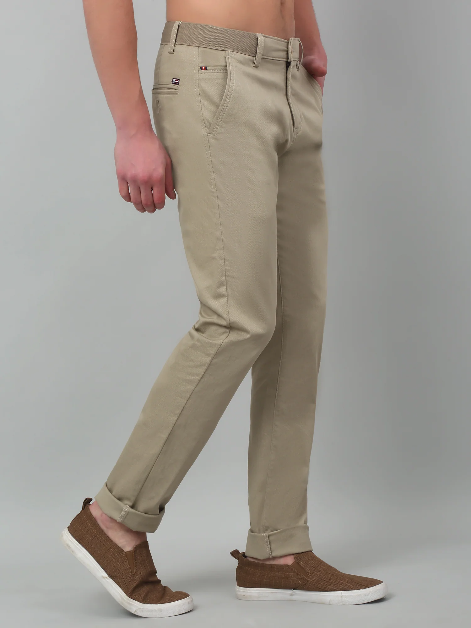 Men's Casual Flat front Fawn  Trousers - Image 3