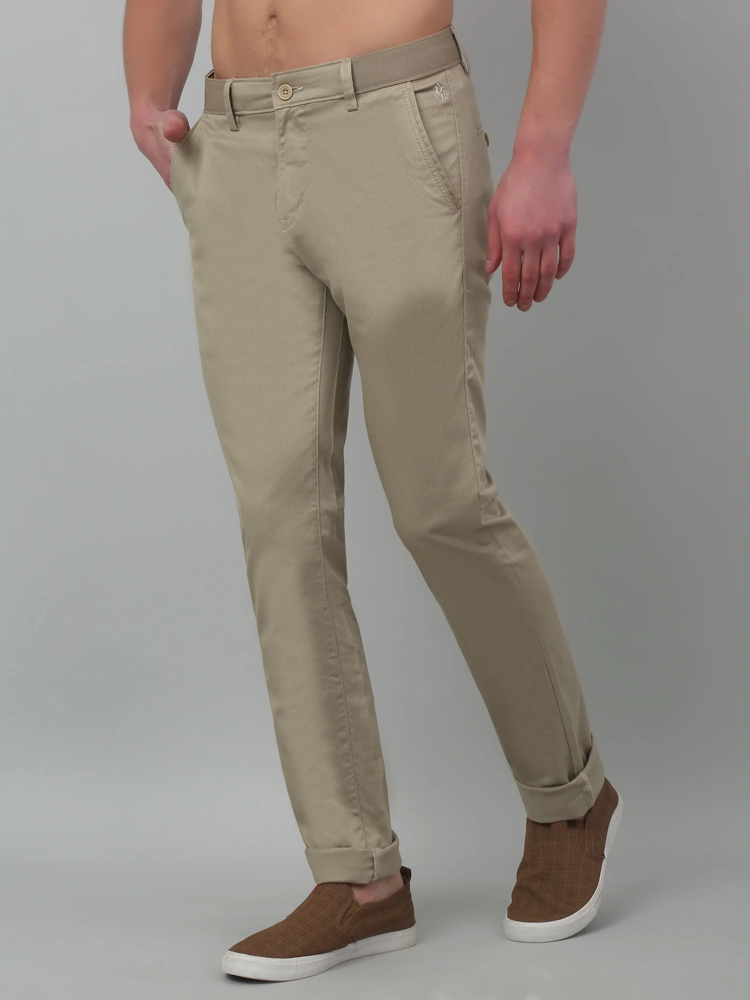 Men's Casual Flat front Fawn  Trousers - Image 4