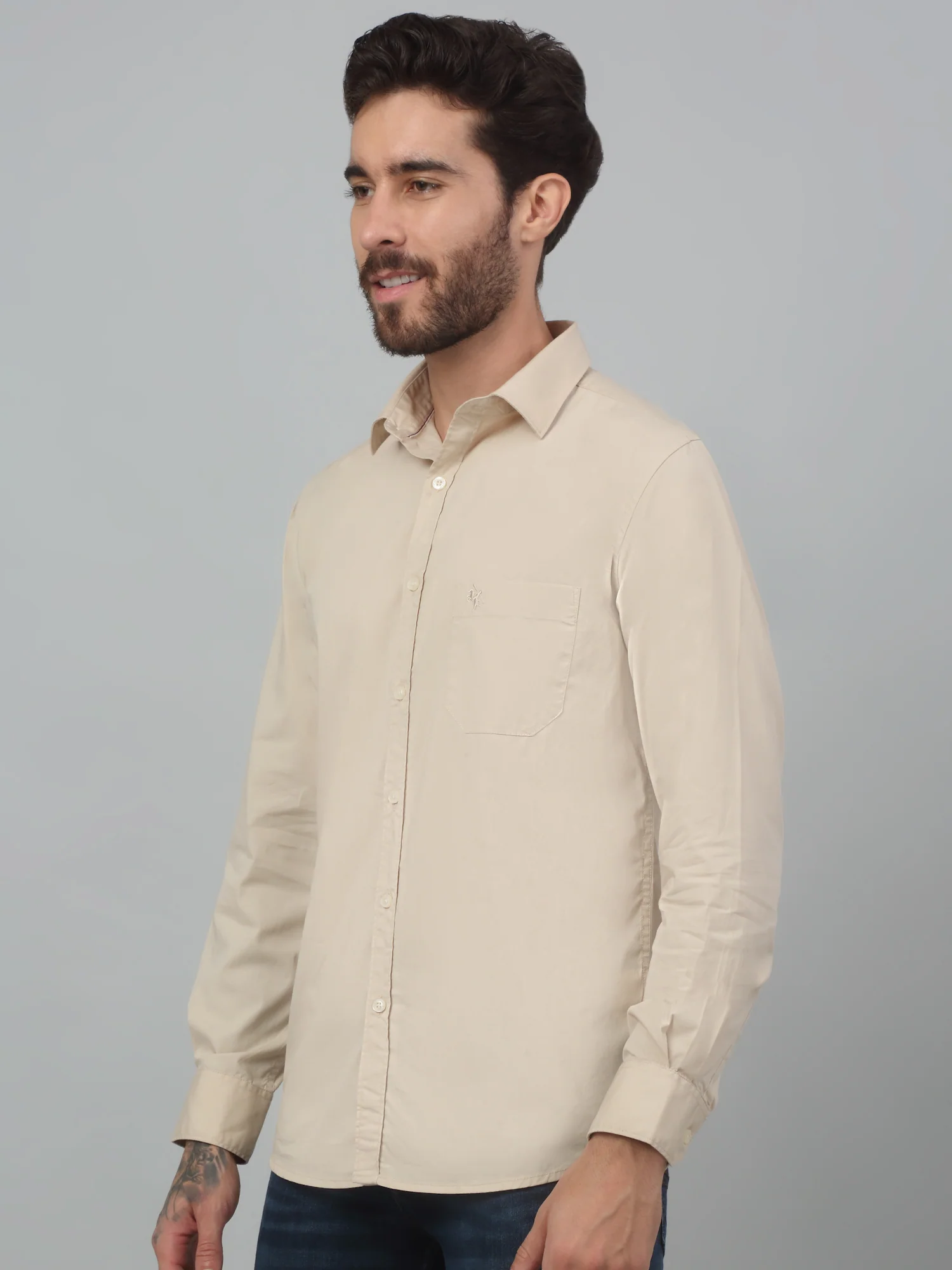 Casual Shirt for Men | Breathable & Soft with Color Fastness Regular Fit Spread Collar Neck Cotton Blend Fabric Solid Pattern - Image 3