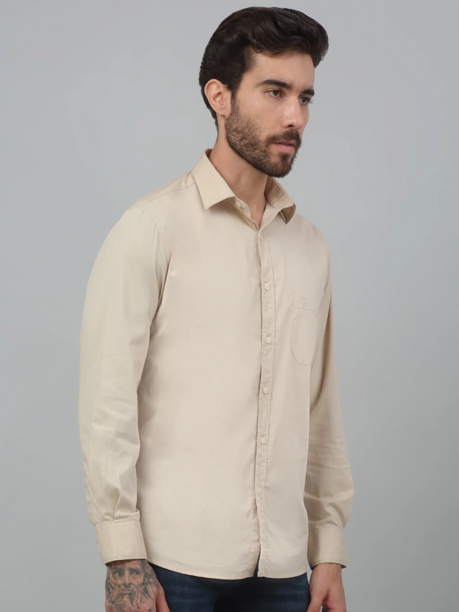 Casual Shirt for Men | Breathable & Soft with Color Fastness Regular Fit Spread Collar Neck Cotton Blend Fabric Solid Pattern - Image 4