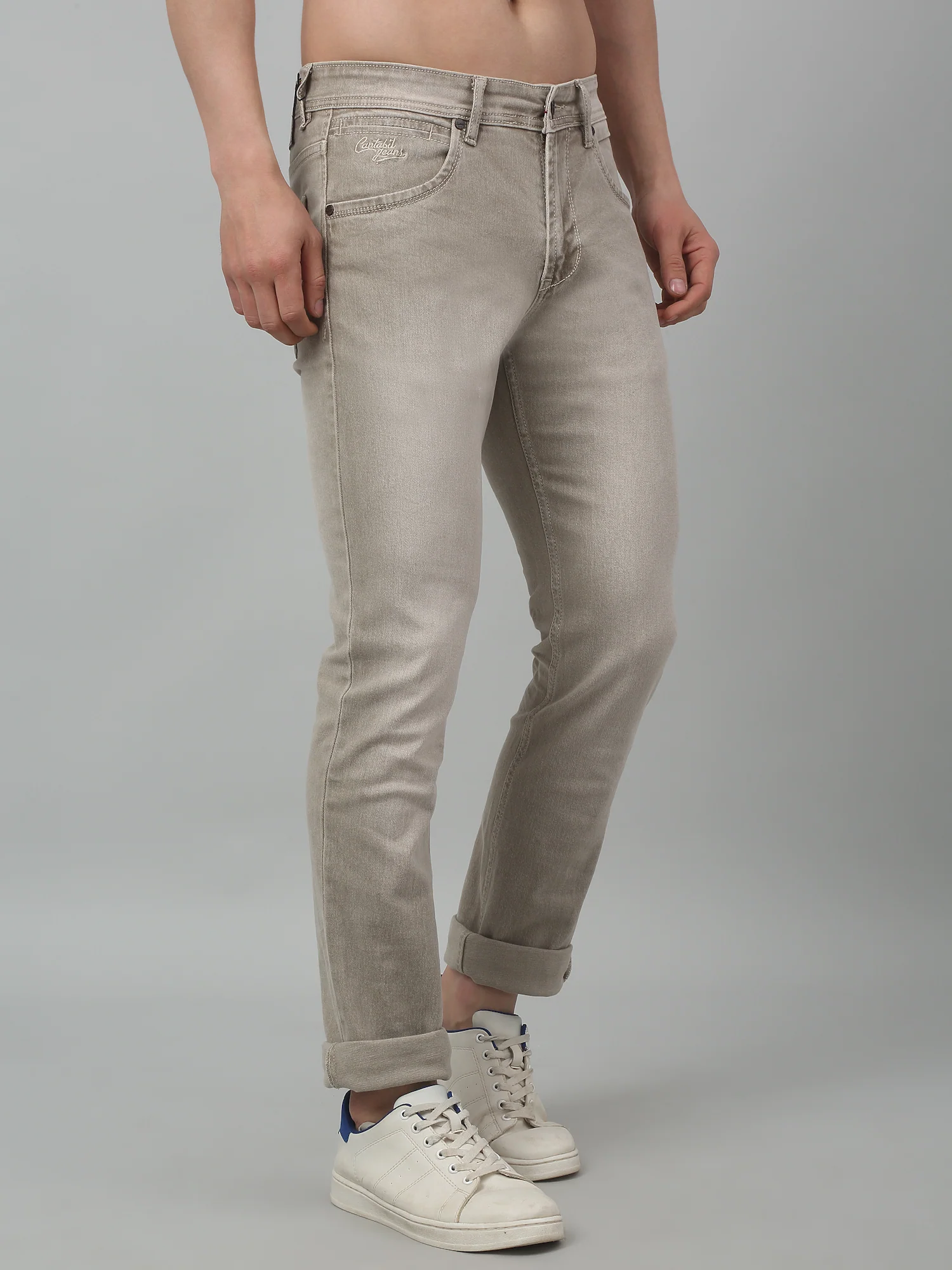 Denim Jeans for Men l Breathable & Soft with Color Fastness Ultra Narrow Fit Cotton Fabric Solid Pattern Button Closure - Image 3