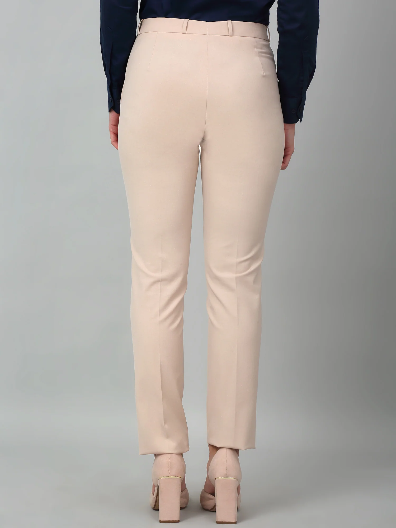 Women's Formal Flat Front Light Fawn Full length Mid rise Trousers - Image 2