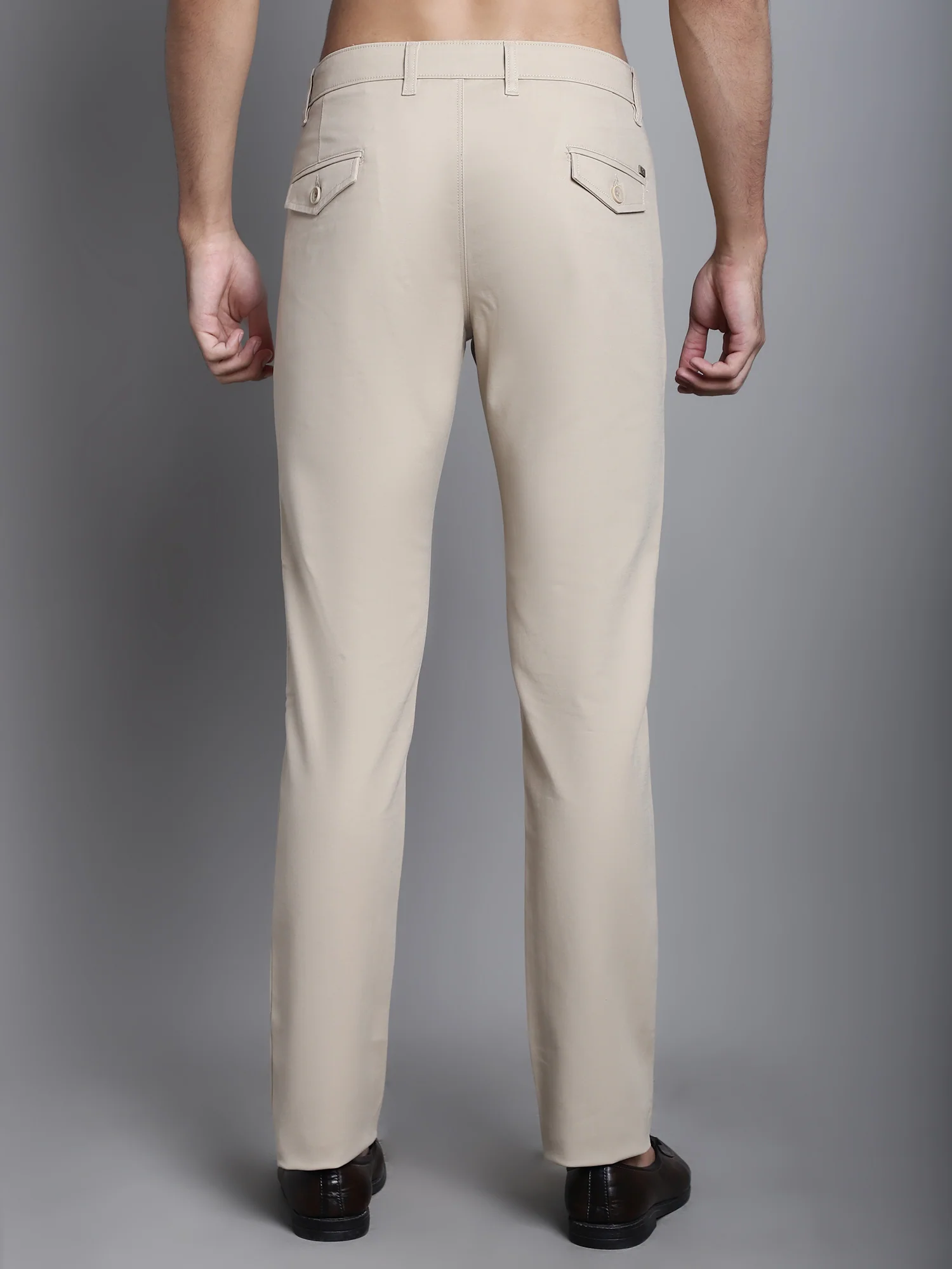Men's Casual Flat front Beige  Trousers - Image 2