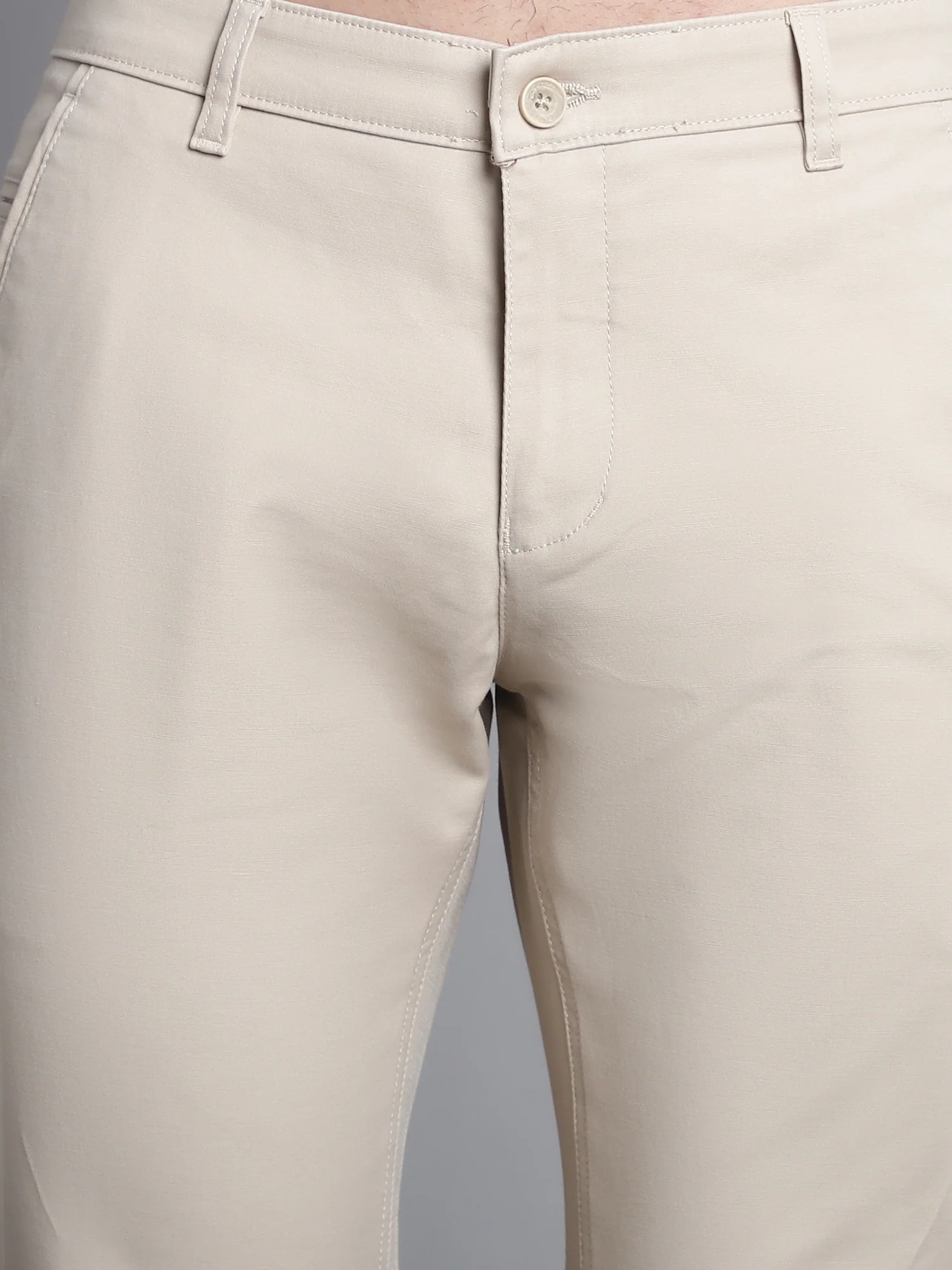 Men's Casual Flat front Beige  Trousers - Image 6