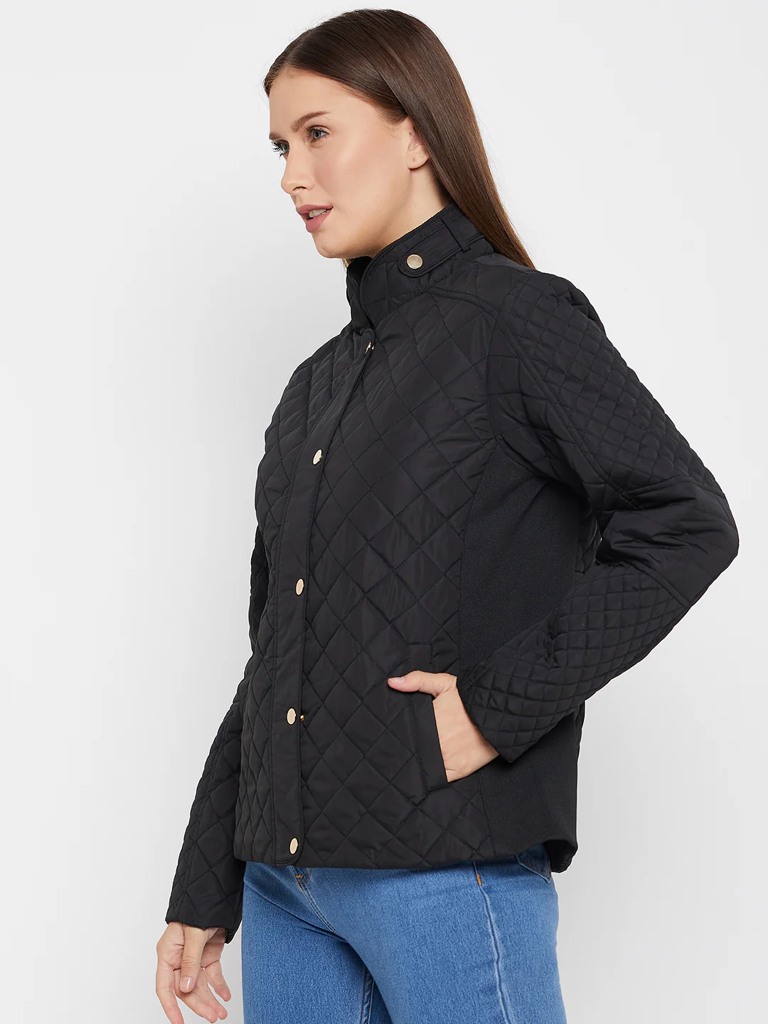 Women's Casual  Black Quilted  Jacket - Image 3