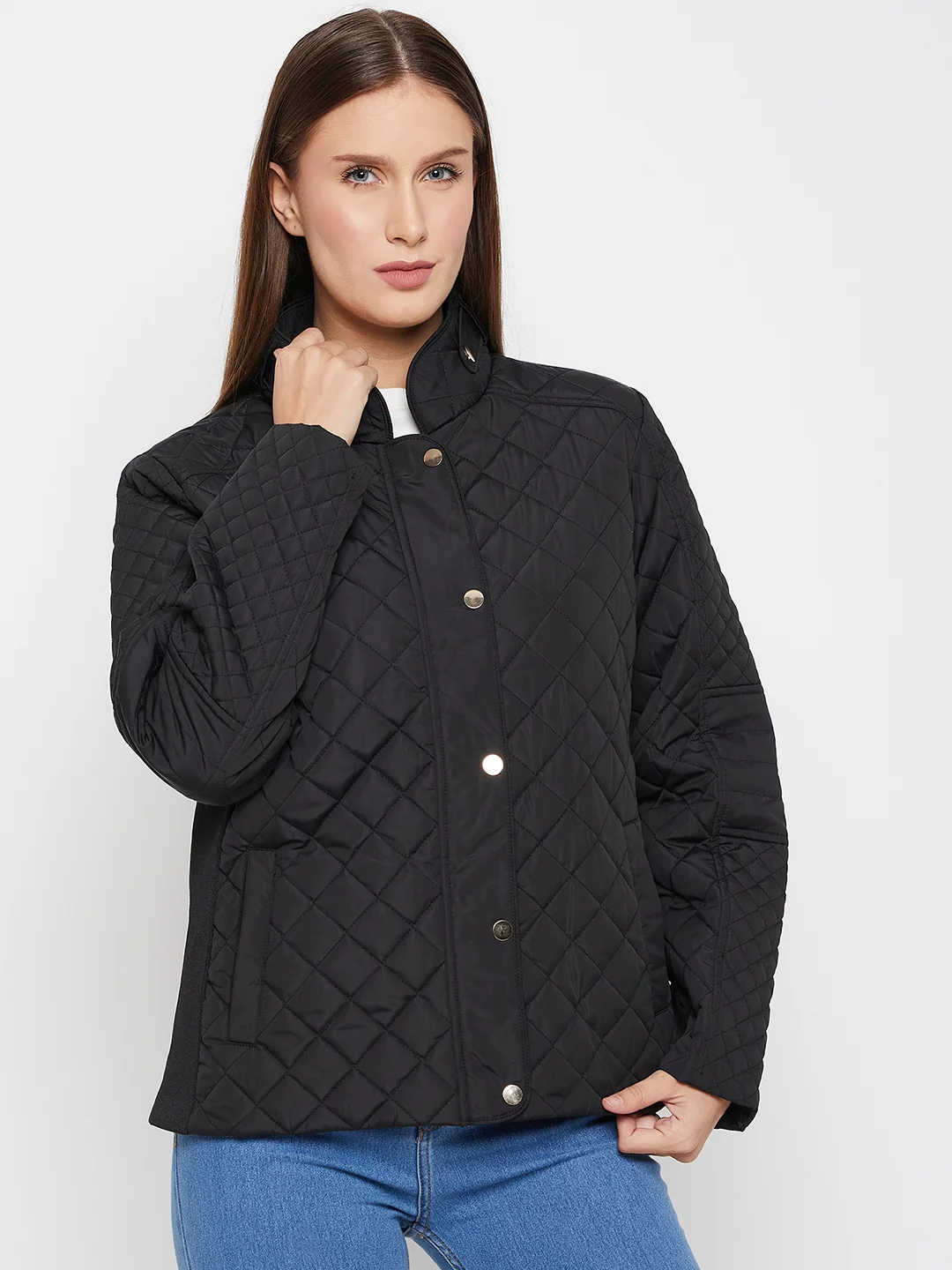Women's Casual  Black Quilted  Jacket - Image 4