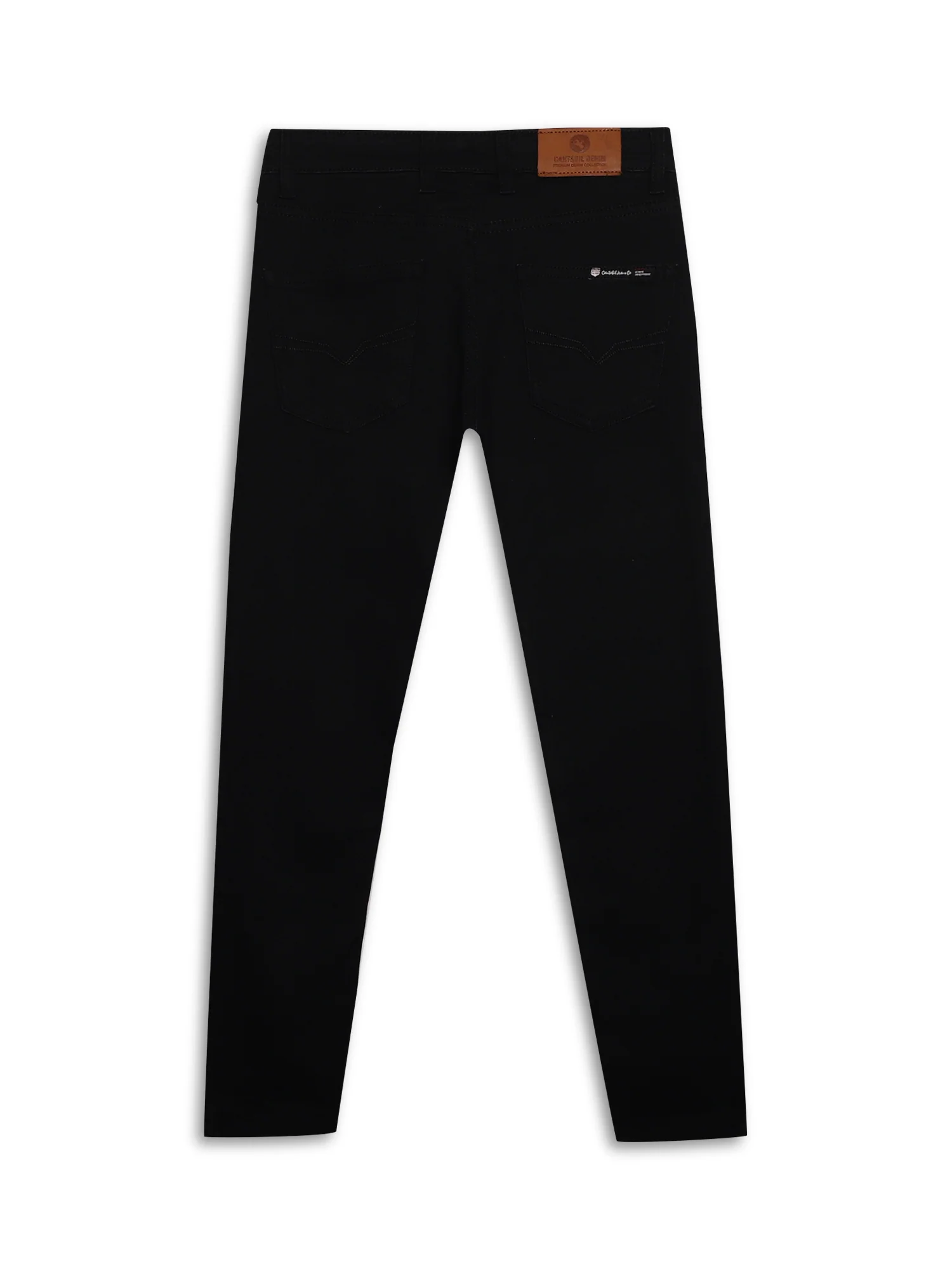 Black Solid Cotton Denim Flat Front Mid Rise Full Length Regular Fit Casual Jeans For Boys - Image 2