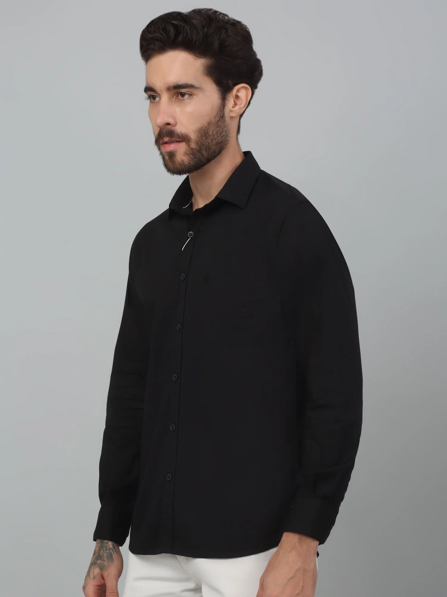 Casual Shirt for Men | Breathable & Soft with Color Fastness Regular Fit Spread Collar Neck Cotton Blend Fabric Solid Pattern - Image 3
