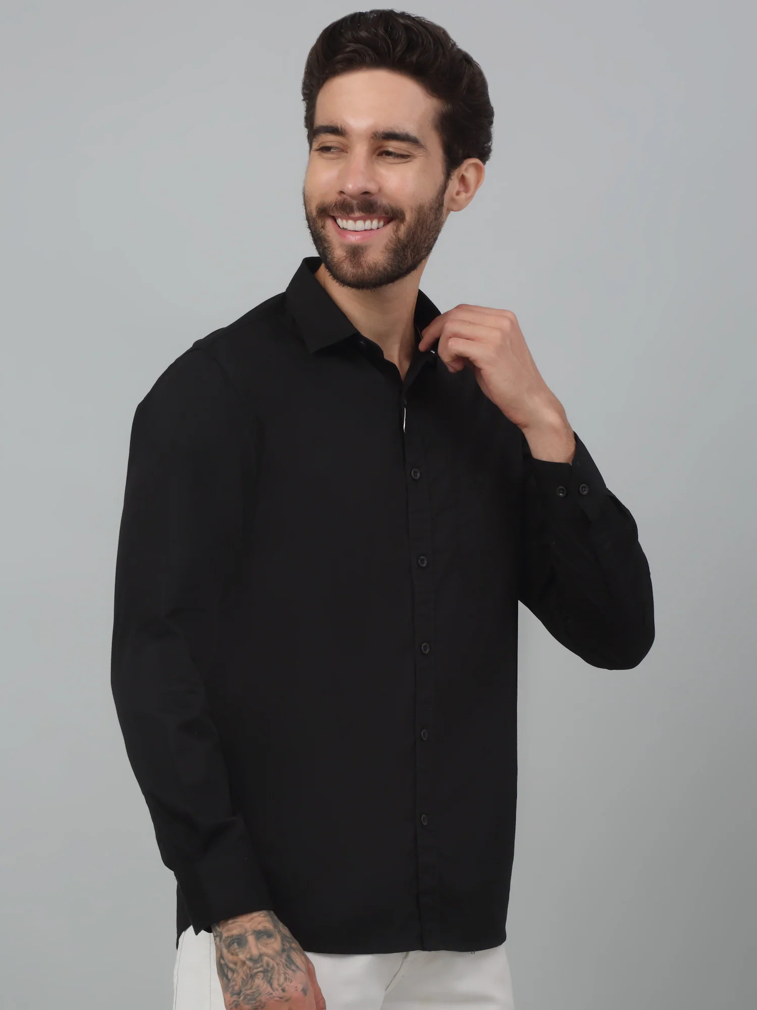 Casual Shirt for Men | Breathable & Soft with Color Fastness Regular Fit Spread Collar Neck Cotton Blend Fabric Solid Pattern - Image 4