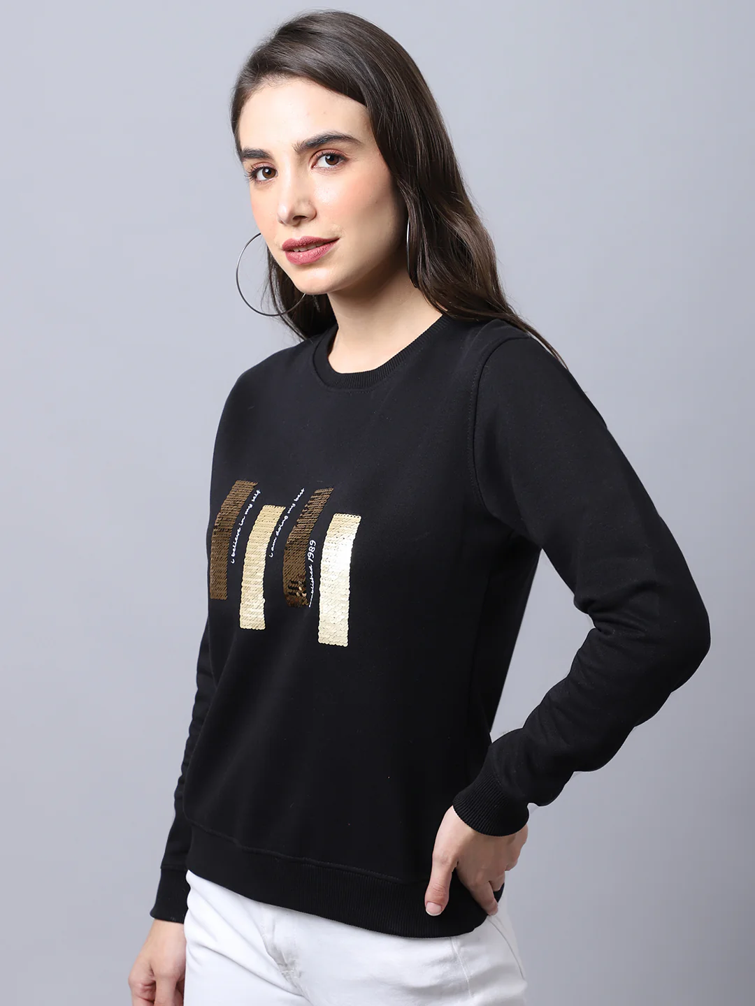 Women's Casual  Black Regular Full Sleeve Pullover Sweatshirt - Image 3
