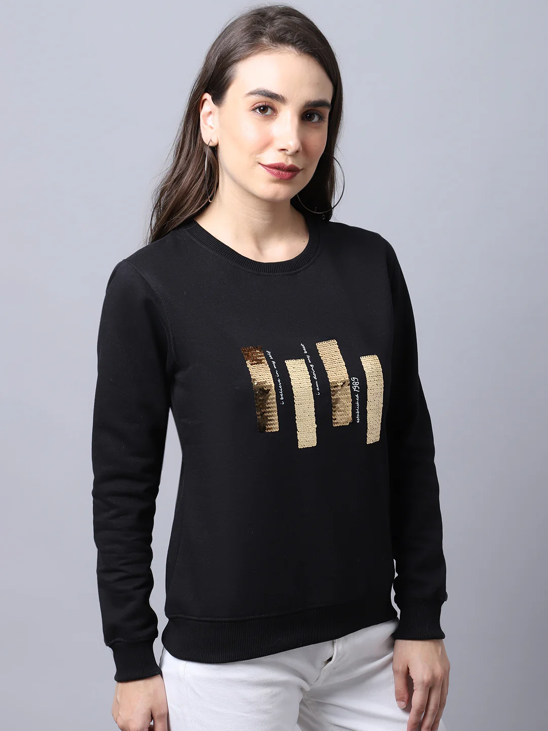 Women's Casual  Black Regular Full Sleeve Pullover Sweatshirt - Image 4